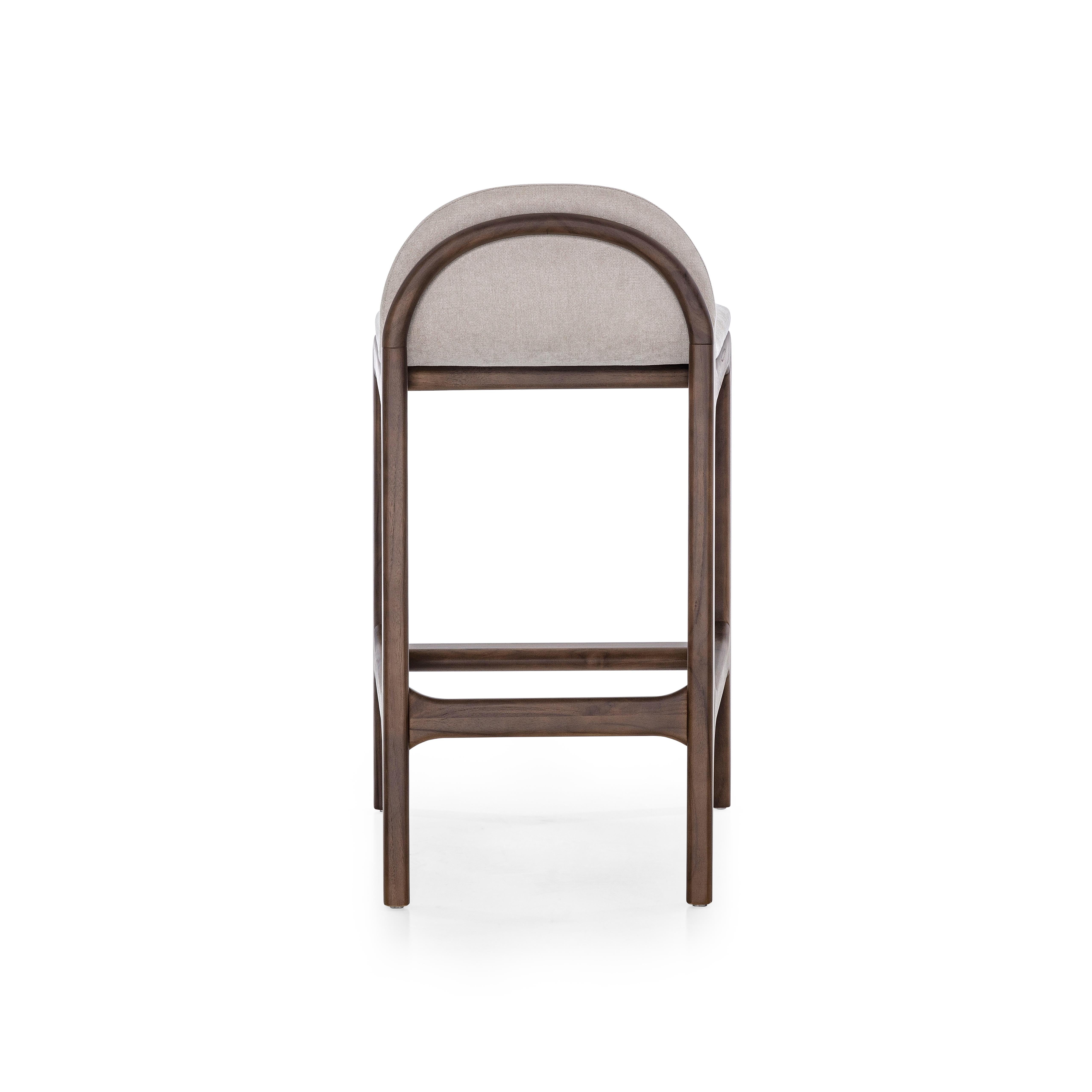 Customizable Counter Stool with Walnut Finish and Beige Upholstery, Ura Line For Sale 4