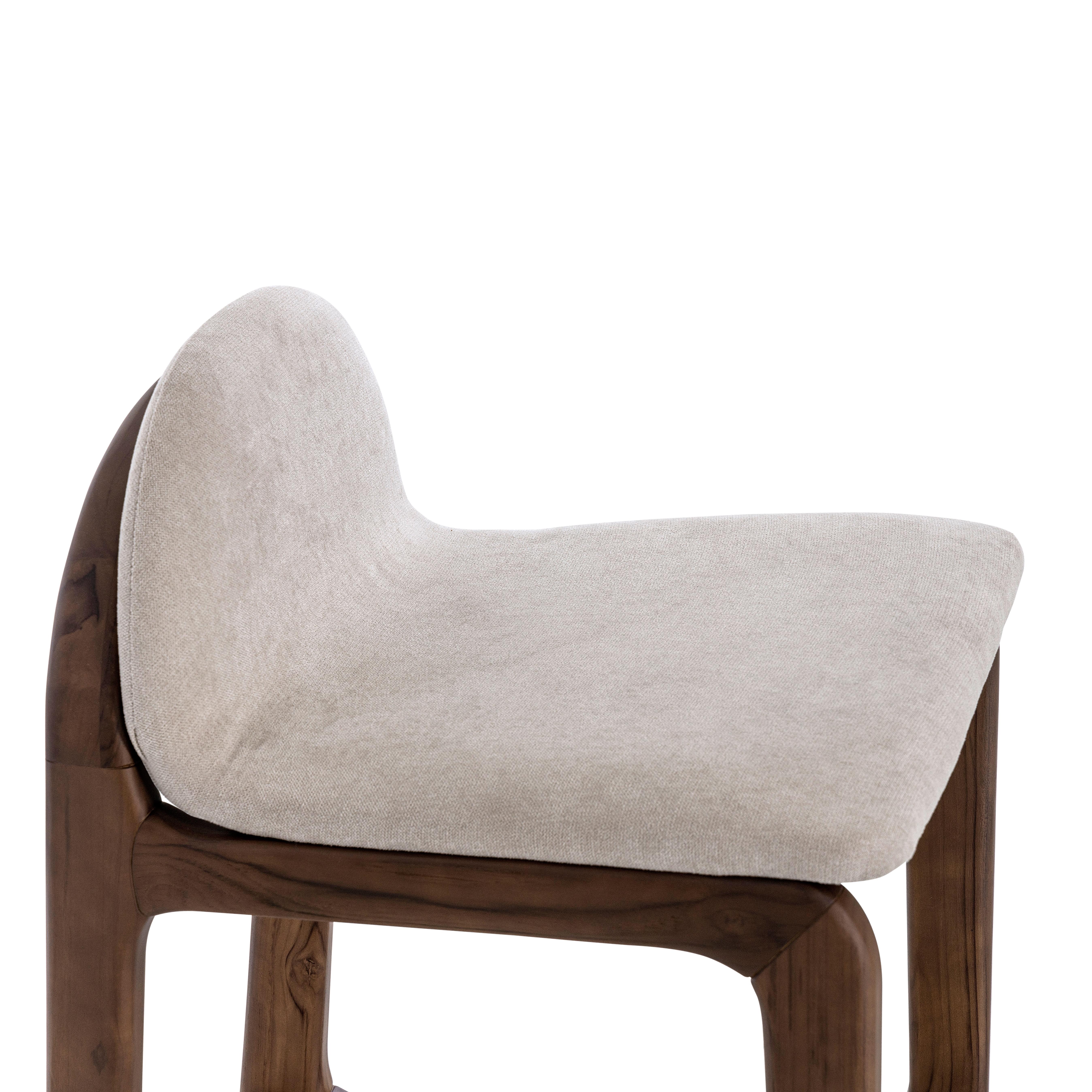 Modern Customizable Counter Stool with Walnut Finish and Beige Upholstery, Ura Line For Sale