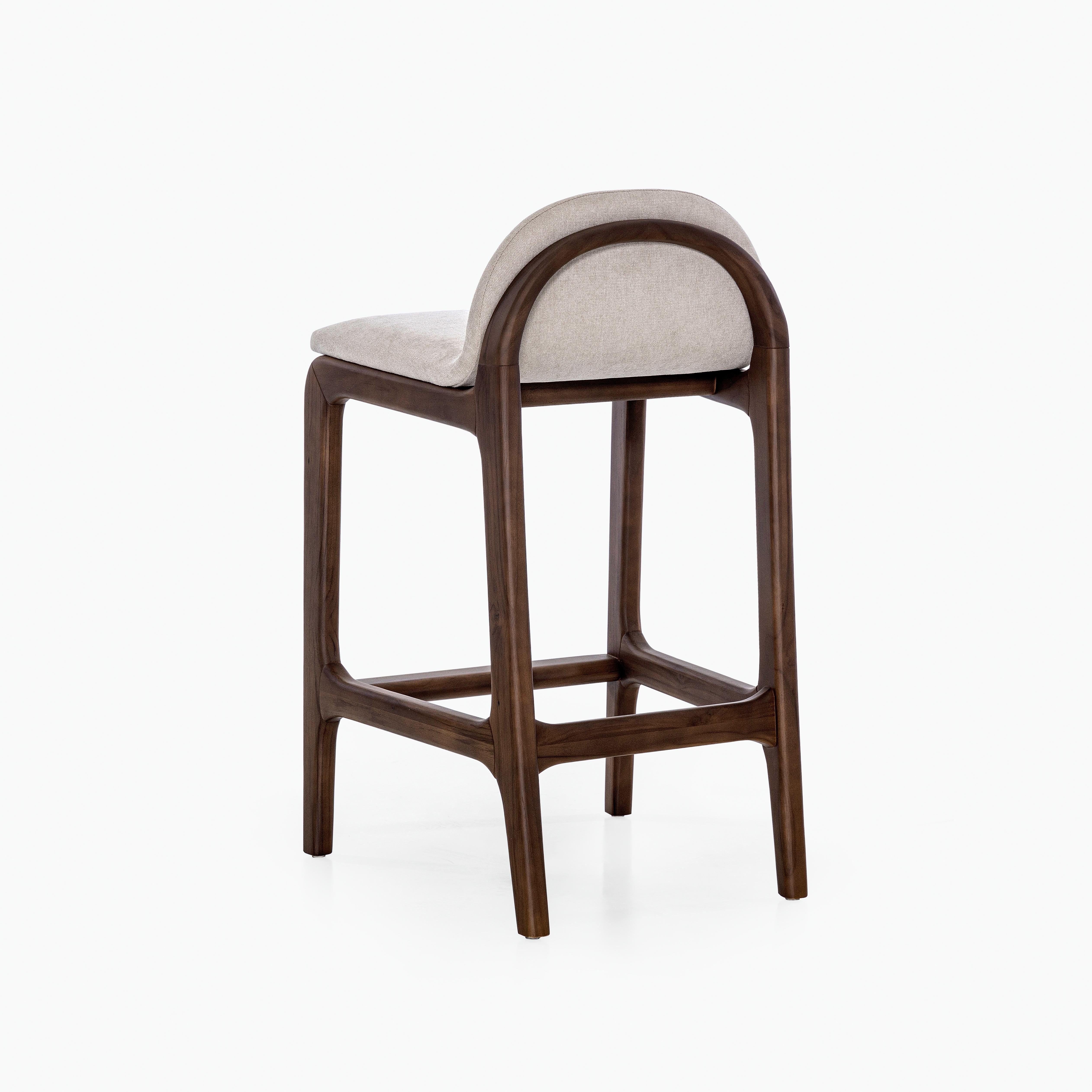 Customizable Counter Stool with Walnut Finish and Beige Upholstery, Ura Line In New Condition For Sale In Miami, FL