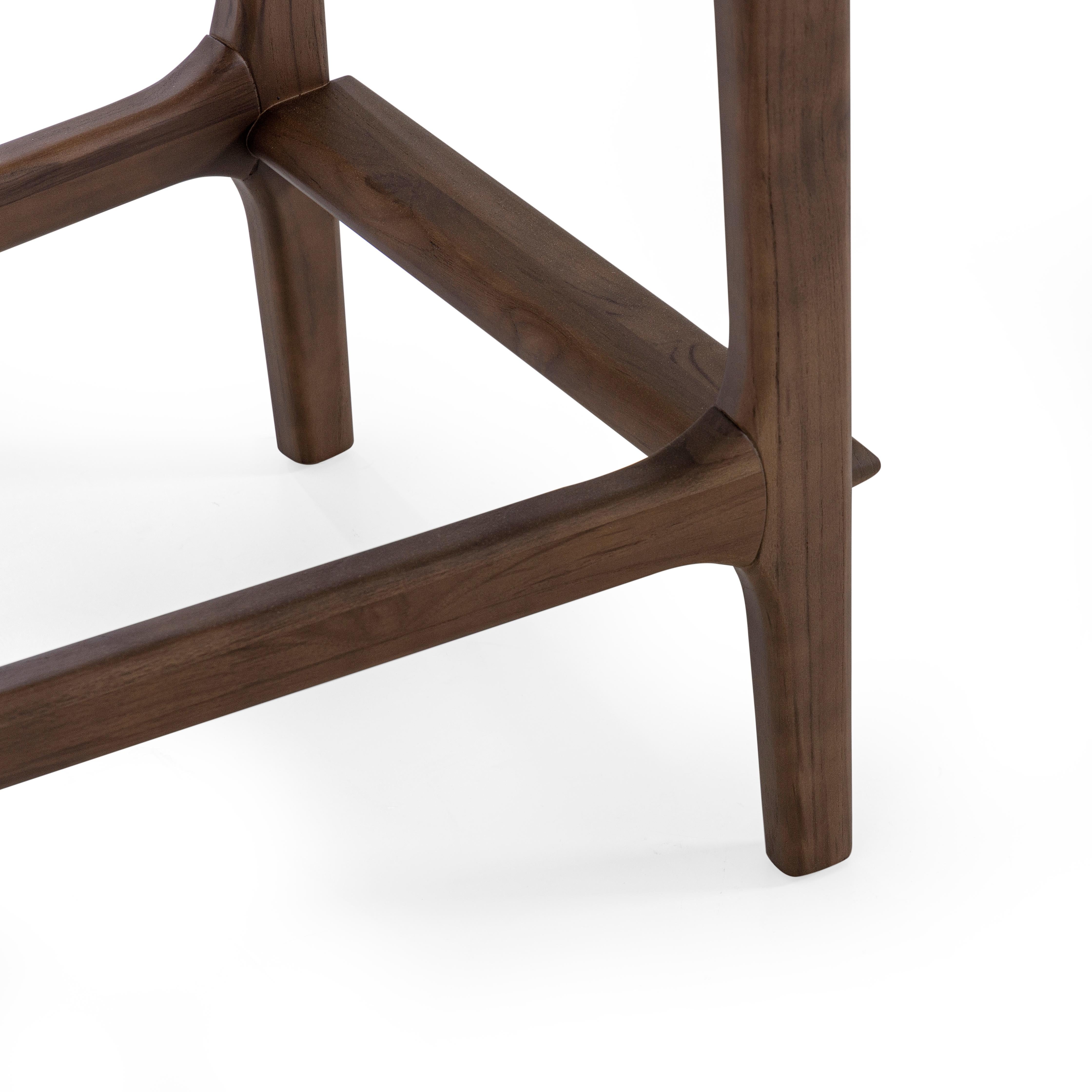Customizable Counter Stool with Walnut Finish and Beige Upholstery, Ura Line For Sale 1