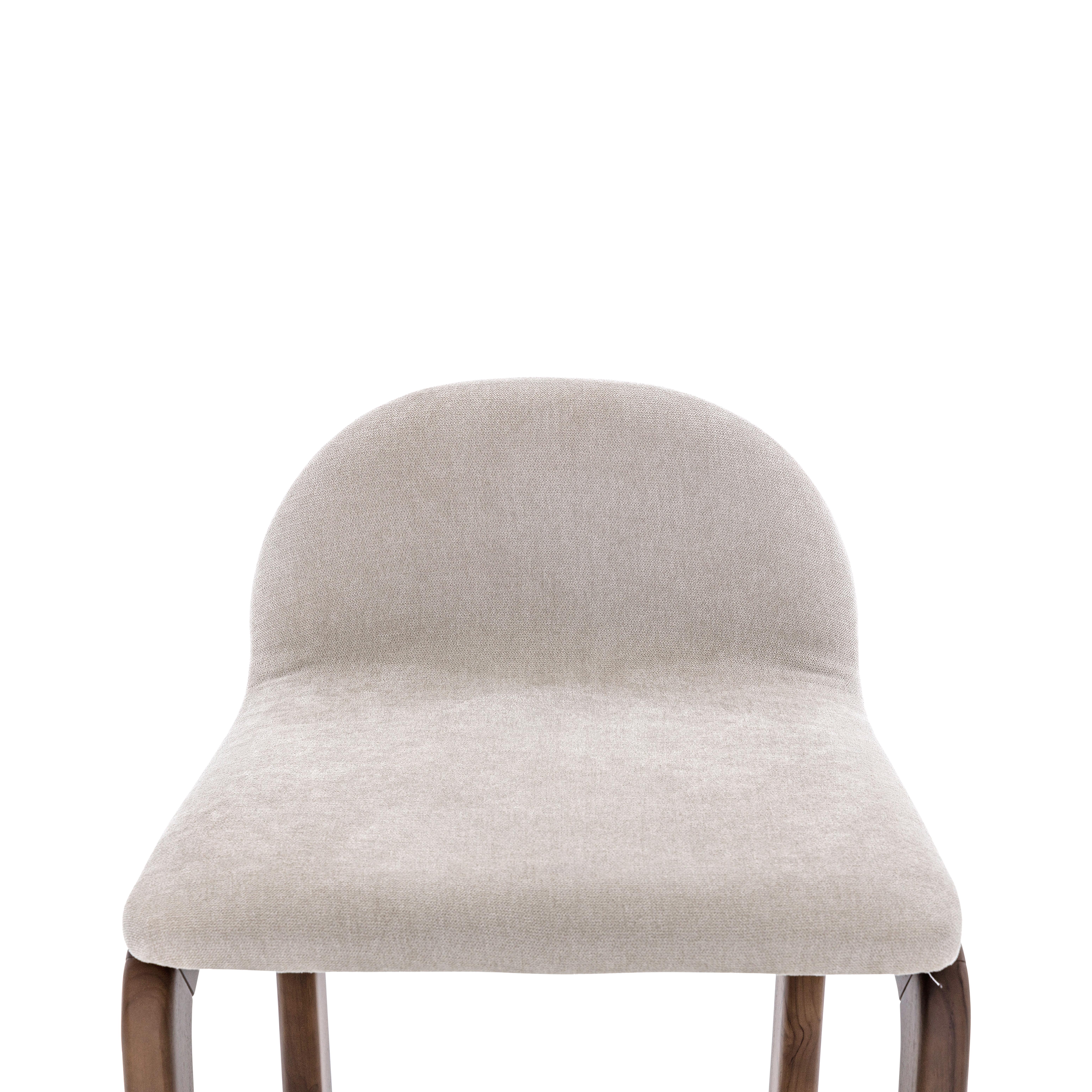 Customizable Counter Stool with Walnut Finish and Beige Upholstery, Ura Line For Sale 2