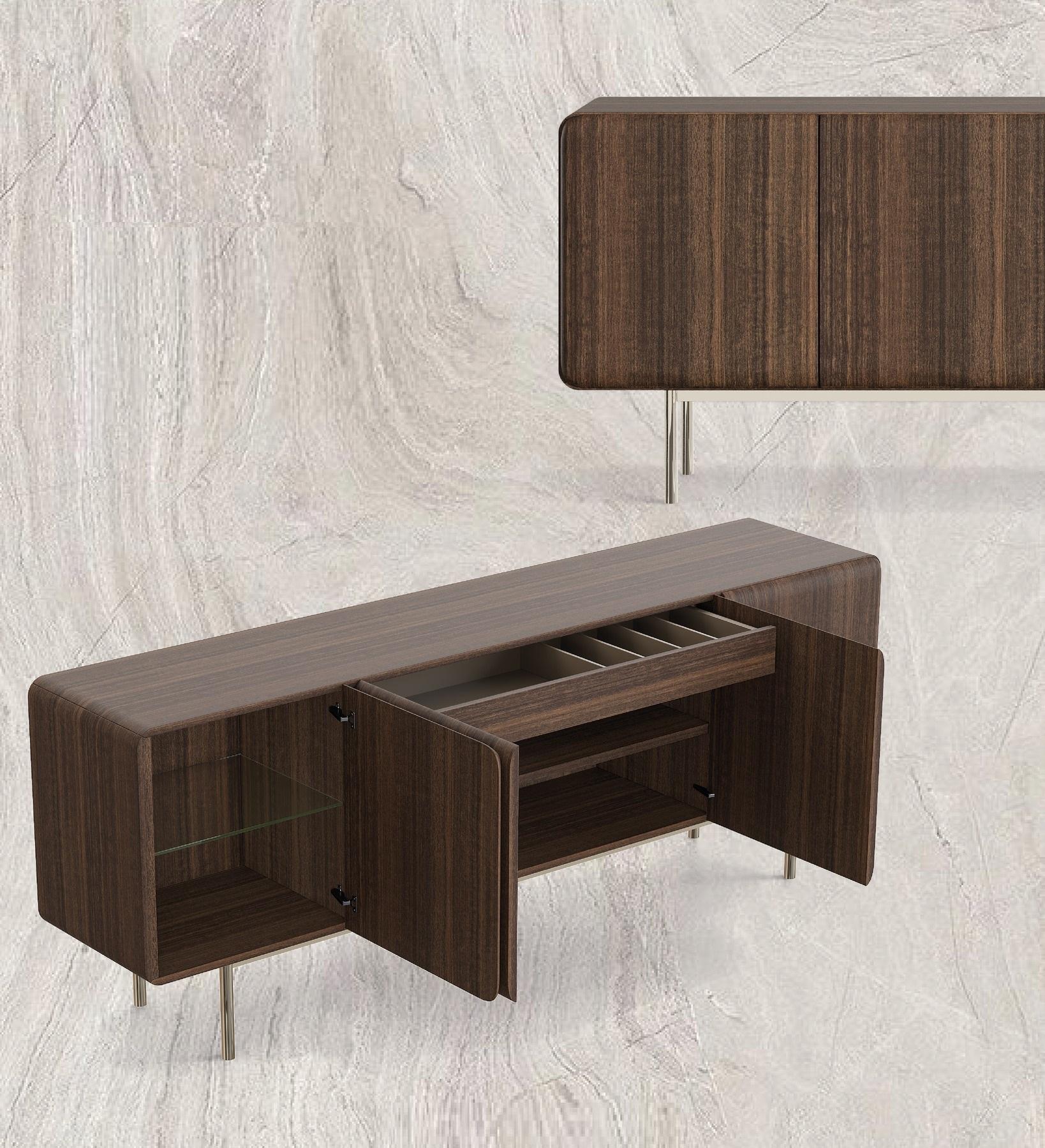 Customizable Curvilinear Credenza in High-Gloss Red Lacquer & Metal Base For Sale 2