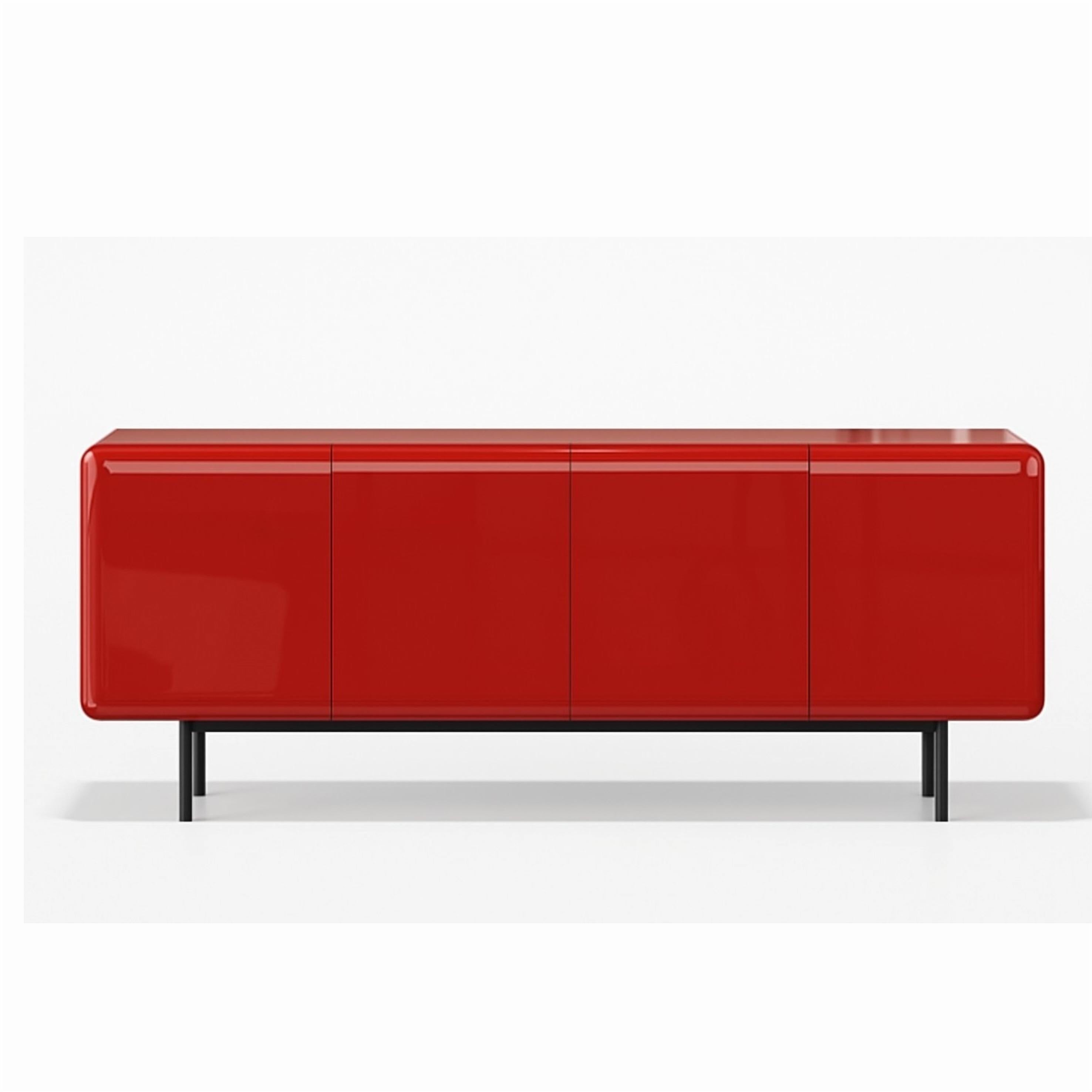 Smooth, curved, and distinctly contemporary, this capsule-shaped sideboard features a softly rounded silhouette that brings a sense of quiet sophistication to any interior. The body is finished in a glossy red lacquer, offering a silky surface that