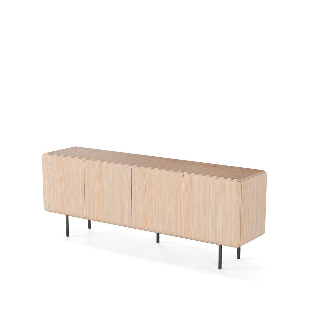 Wood Customizable Curvilinear Credenza in High-Gloss Red Lacquer & Metal Base For Sale