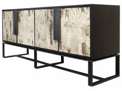 Customizable Dark Brown Birch Buffet with Hand Hammered Metal Base, Ercole Home
