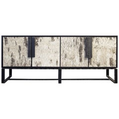 Customizable Dark Brown Birch Buffet with Hand Hammered Metal Base, Ercole Home