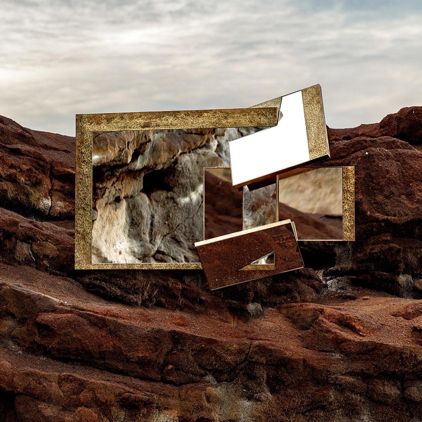 Modern Customizable Designer Mirror with Hand-Hammered Copper Frame & Bronze Glass For Sale