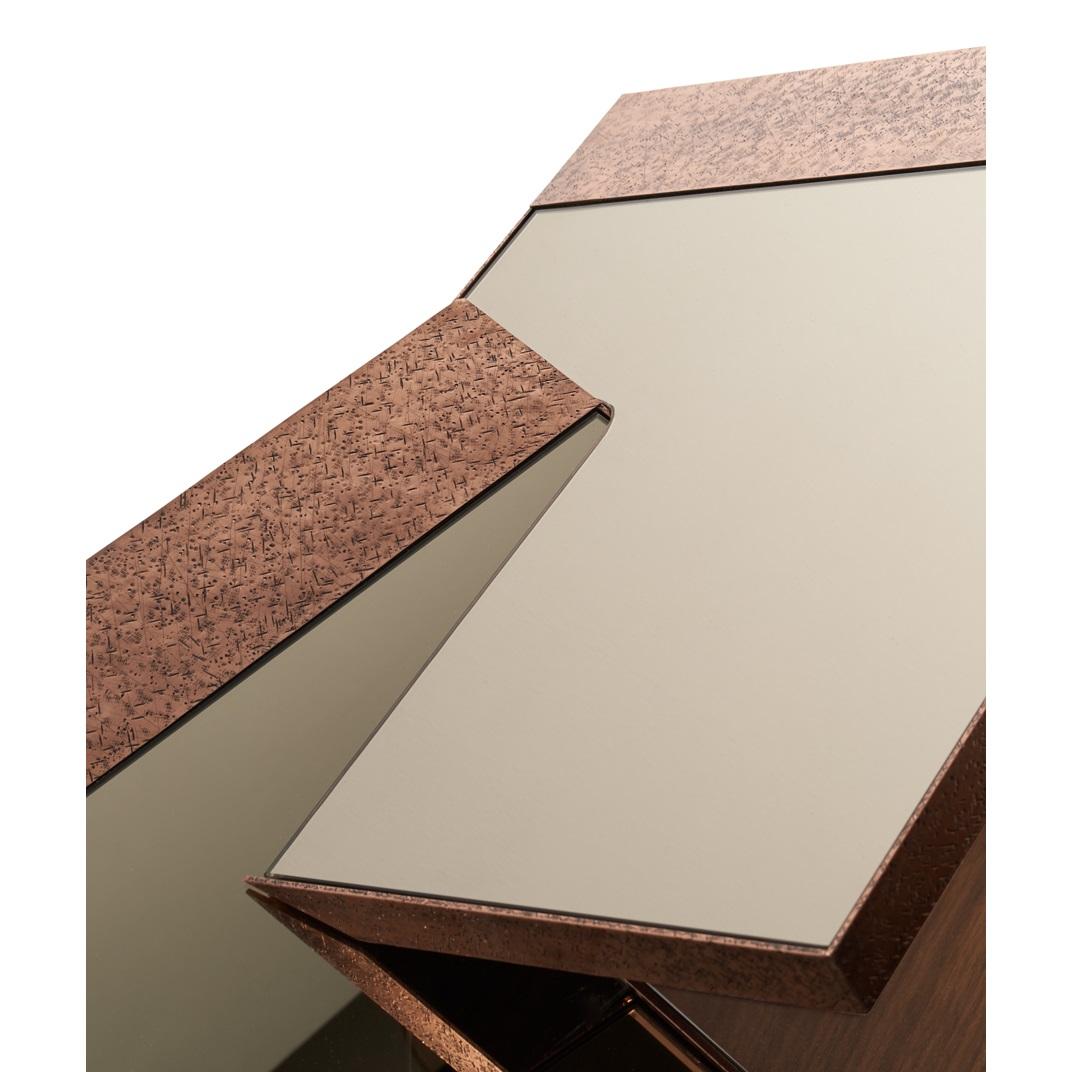 Portuguese Customizable Designer Mirror with Hand-Hammered Copper Frame & Bronze Glass For Sale