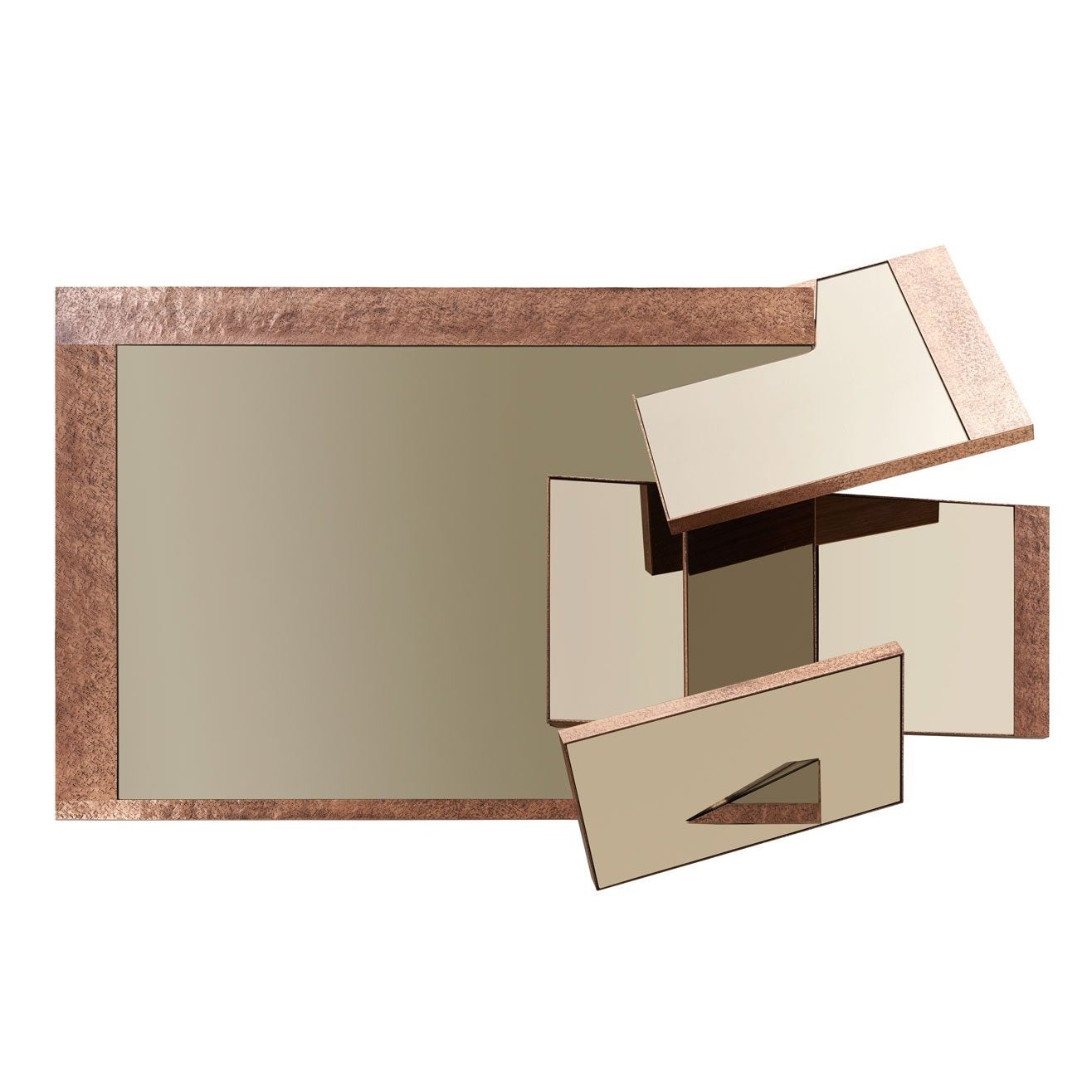 Miroir designer personnalisable avec cadre en cuivre martelé à la main et verre bronze