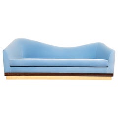 Sculptural Art Deco Revival Sofa Asymmetrical Silhouette on Brass Plinth