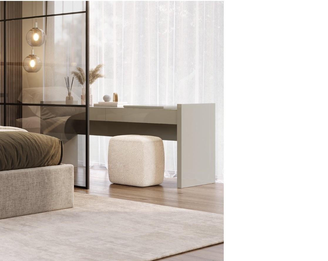 Customizable Desk/Vanity In Matte Walnut with Ottoman In Navy Blue Velvet For Sale 3