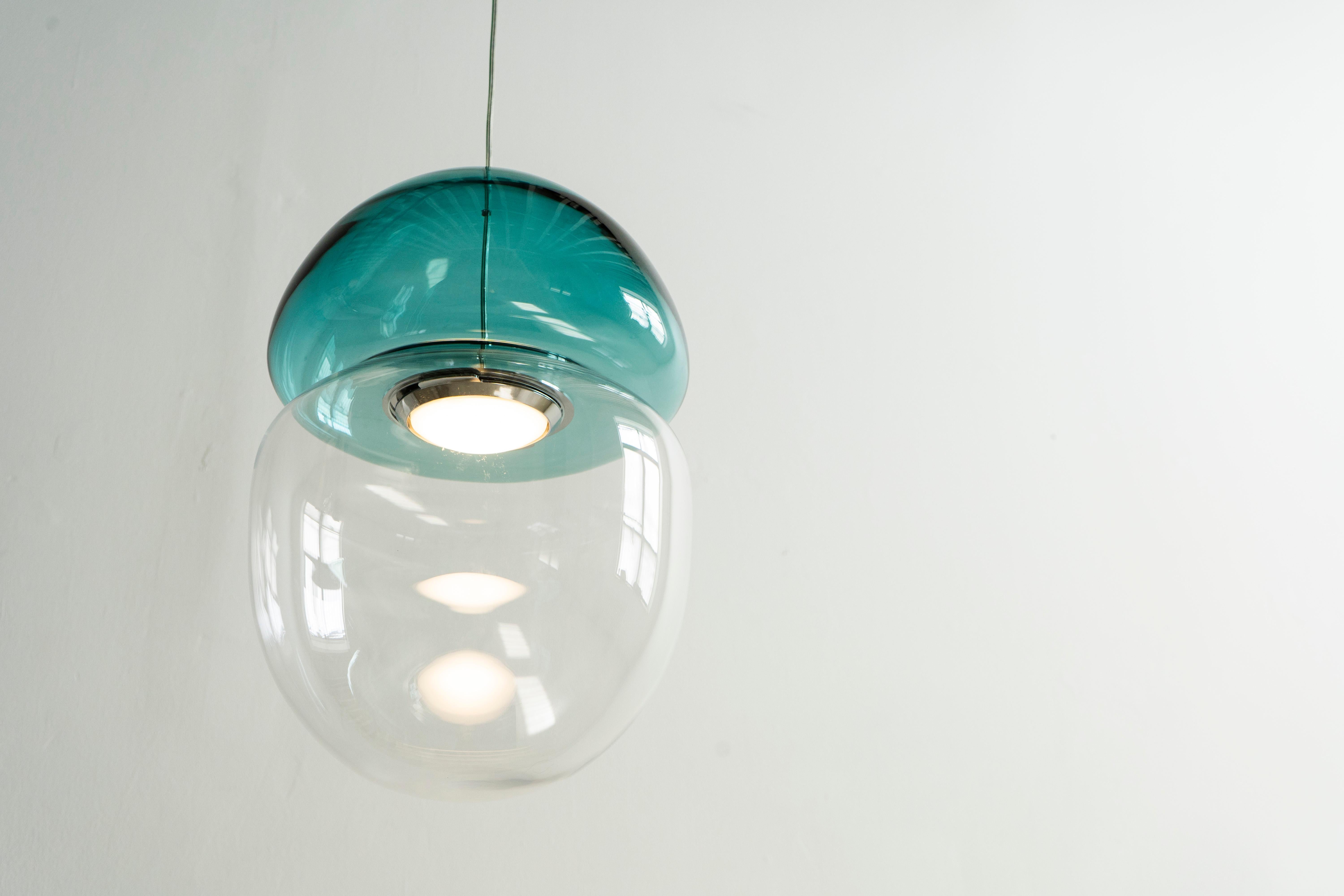 Modern Dew and Drop Hand Blown Glass Pendant Lamp in Mountain Blue For Sale