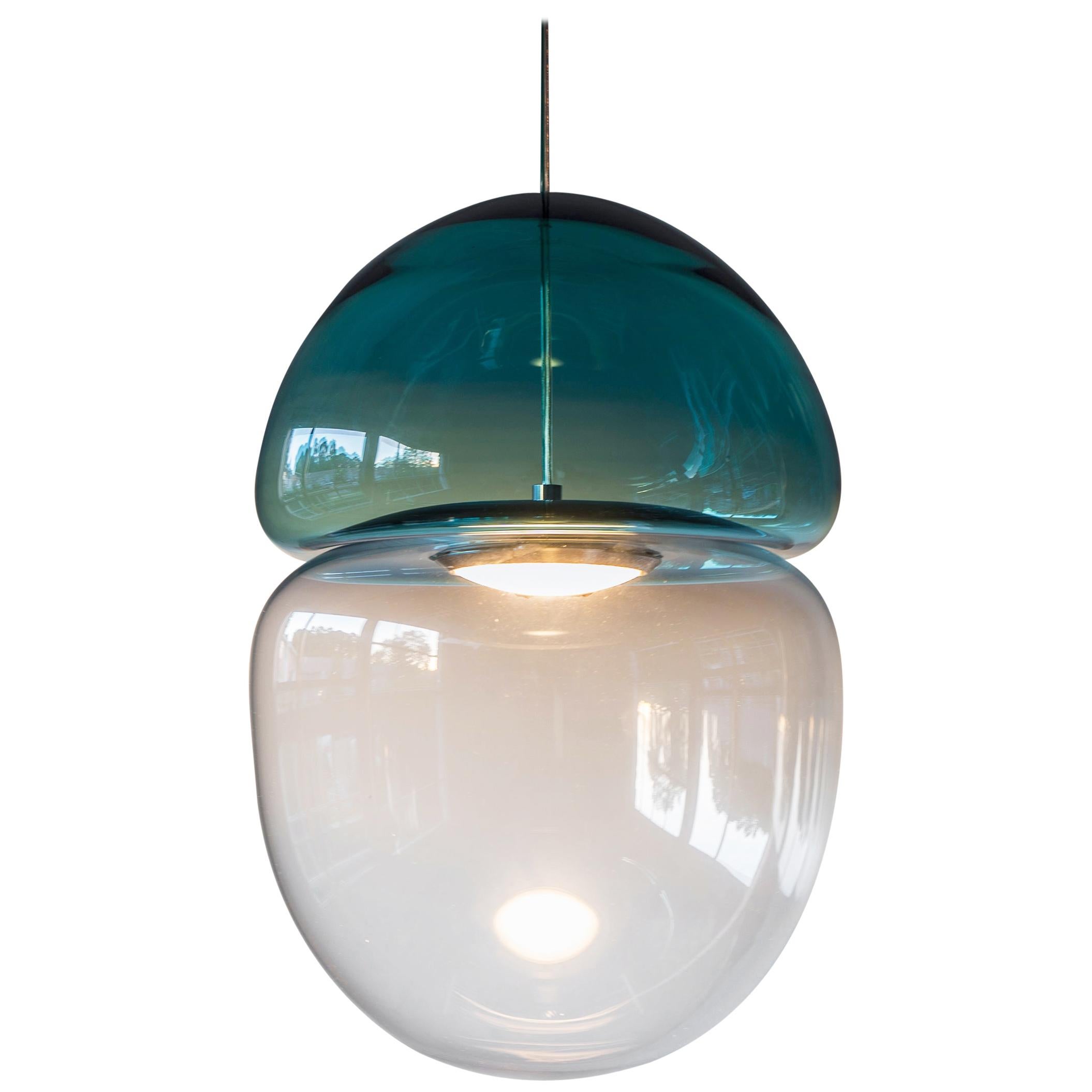 Dew and Drop Hand Blown Glass Pendant Lamp in Mountain Blue For Sale