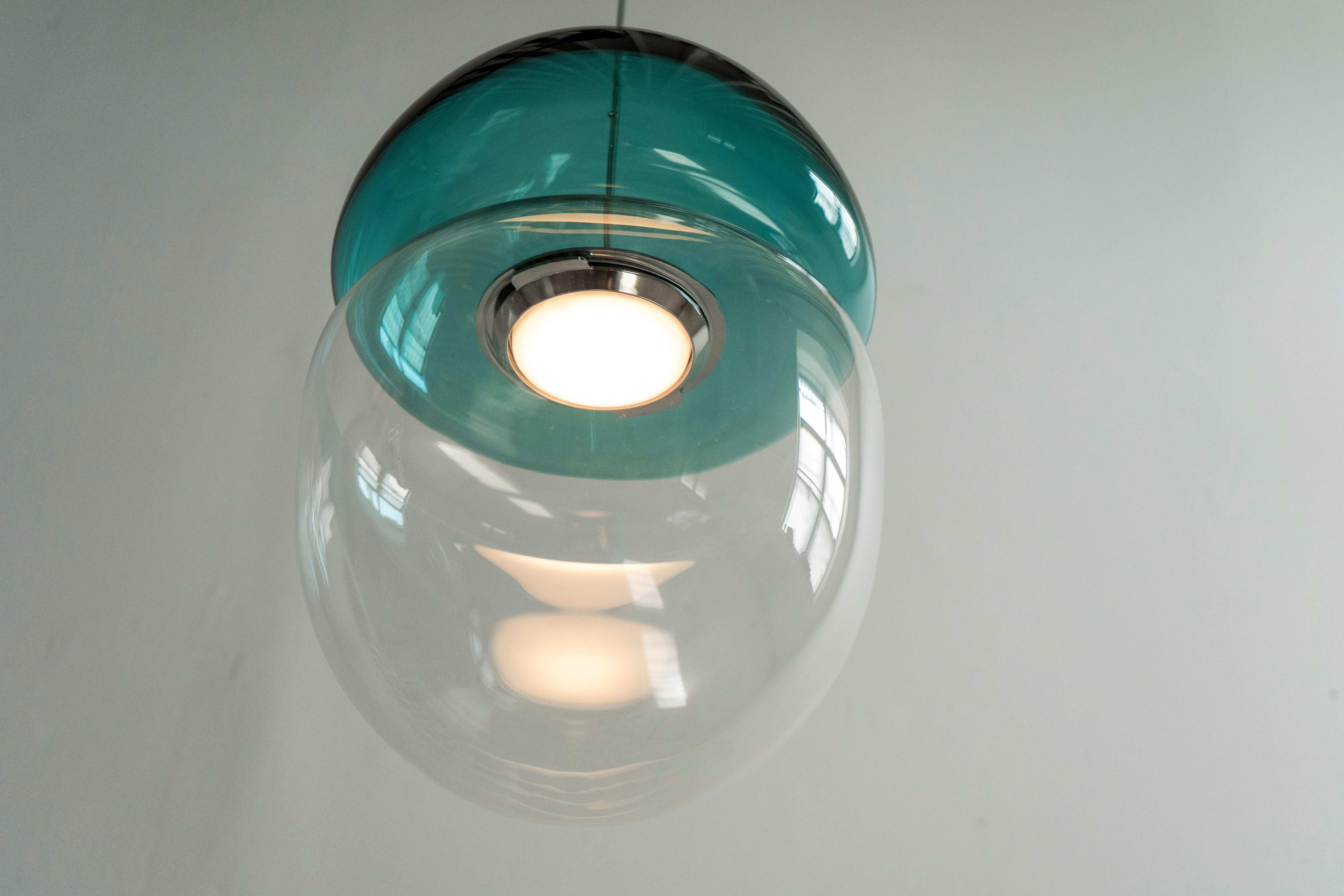 Italian Dew and Drop Hand Blown Glass Pendant Lamp in Mountain Blue For Sale
