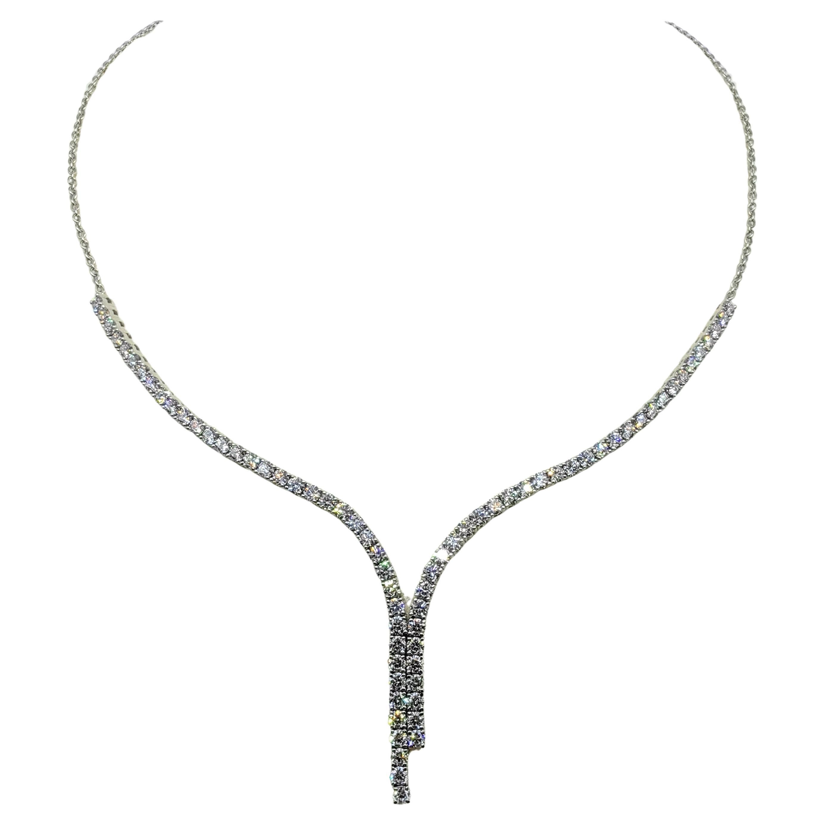 Customizable Diamond Tennis Necklace with Asymmetric Y-Drop in 18K White Gold For Sale