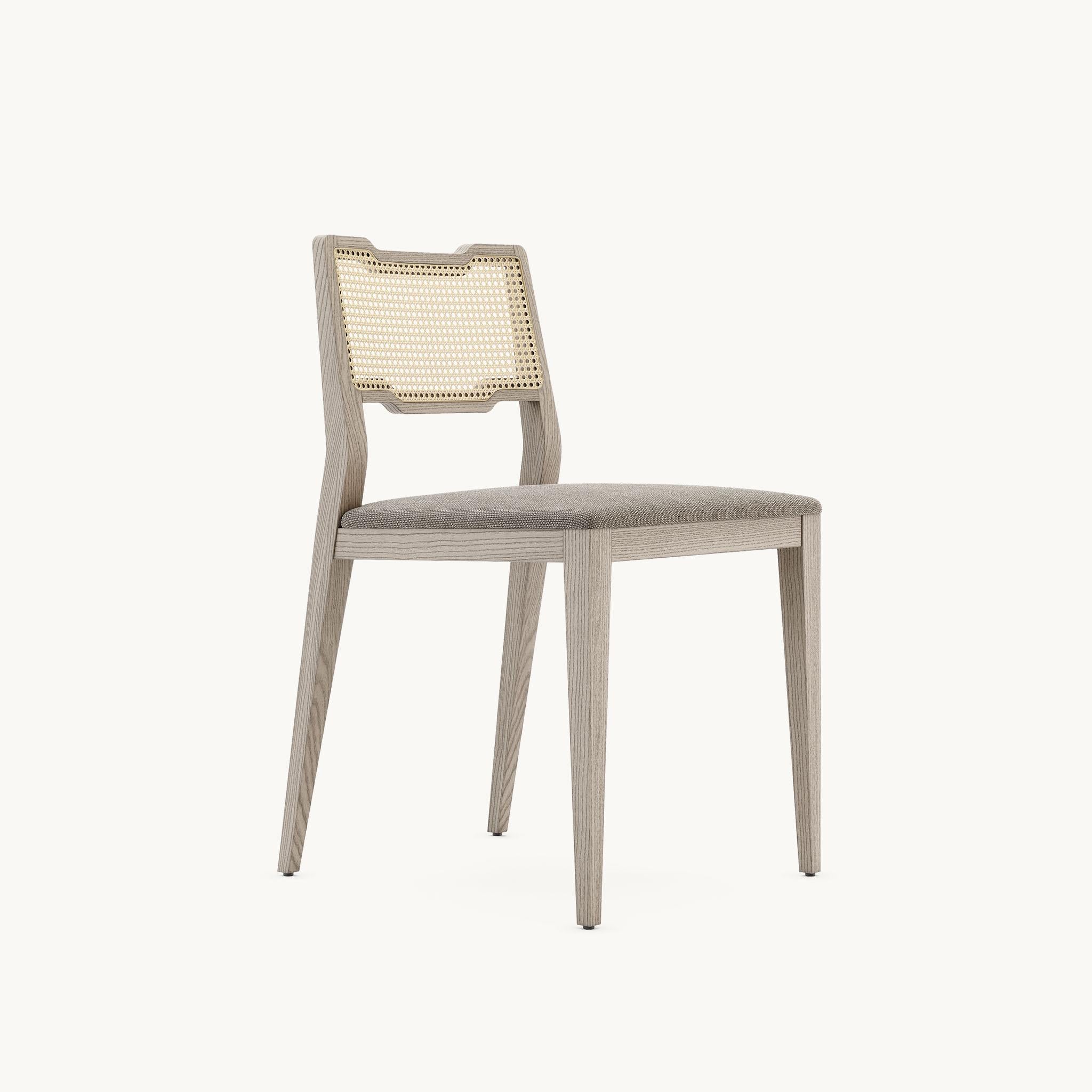 Poltrona da pranzo personalizzabile con schienale in rattan in finitura noce in vendita 3