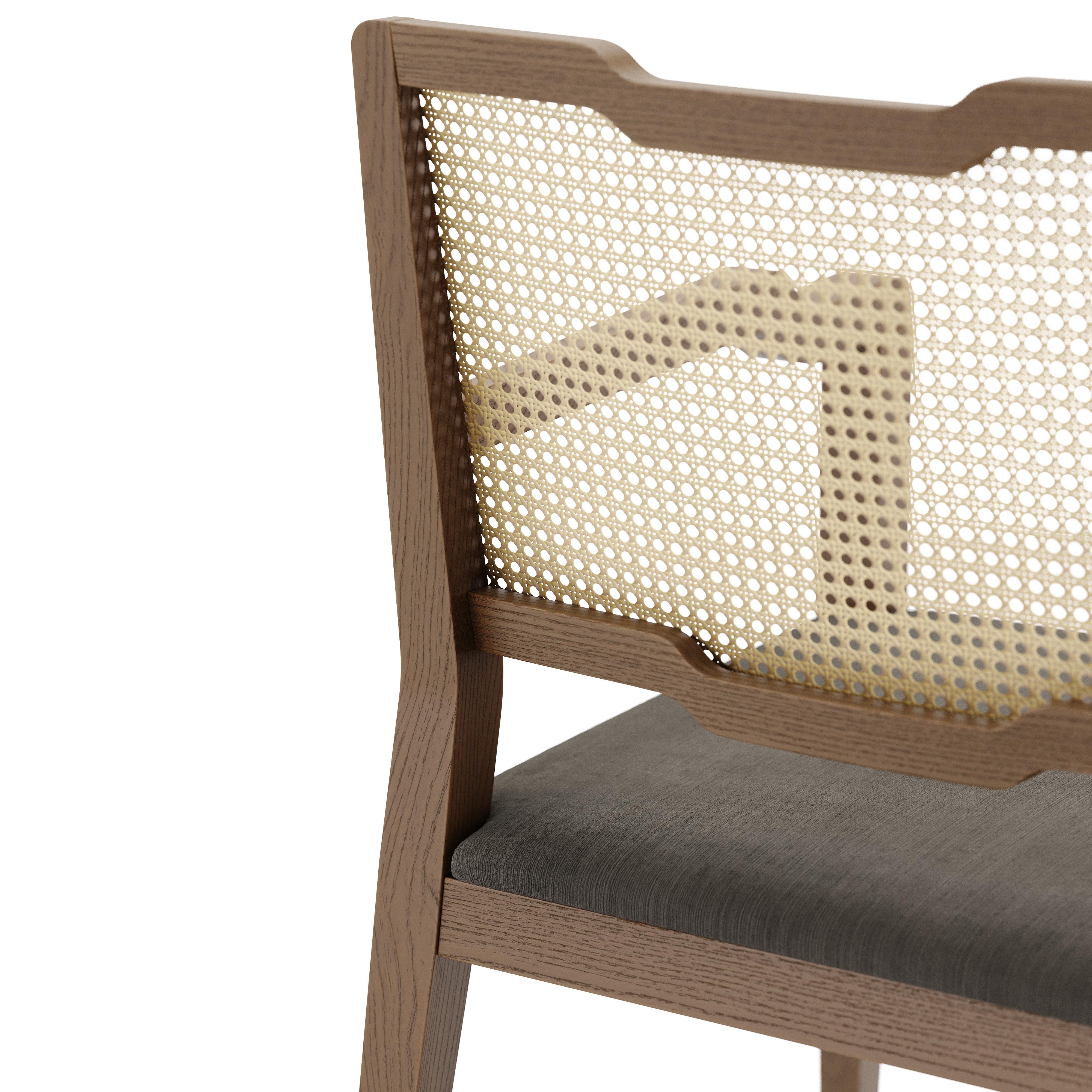 Poltrona da pranzo personalizzabile con schienale in rattan in finitura noce in vendita 5