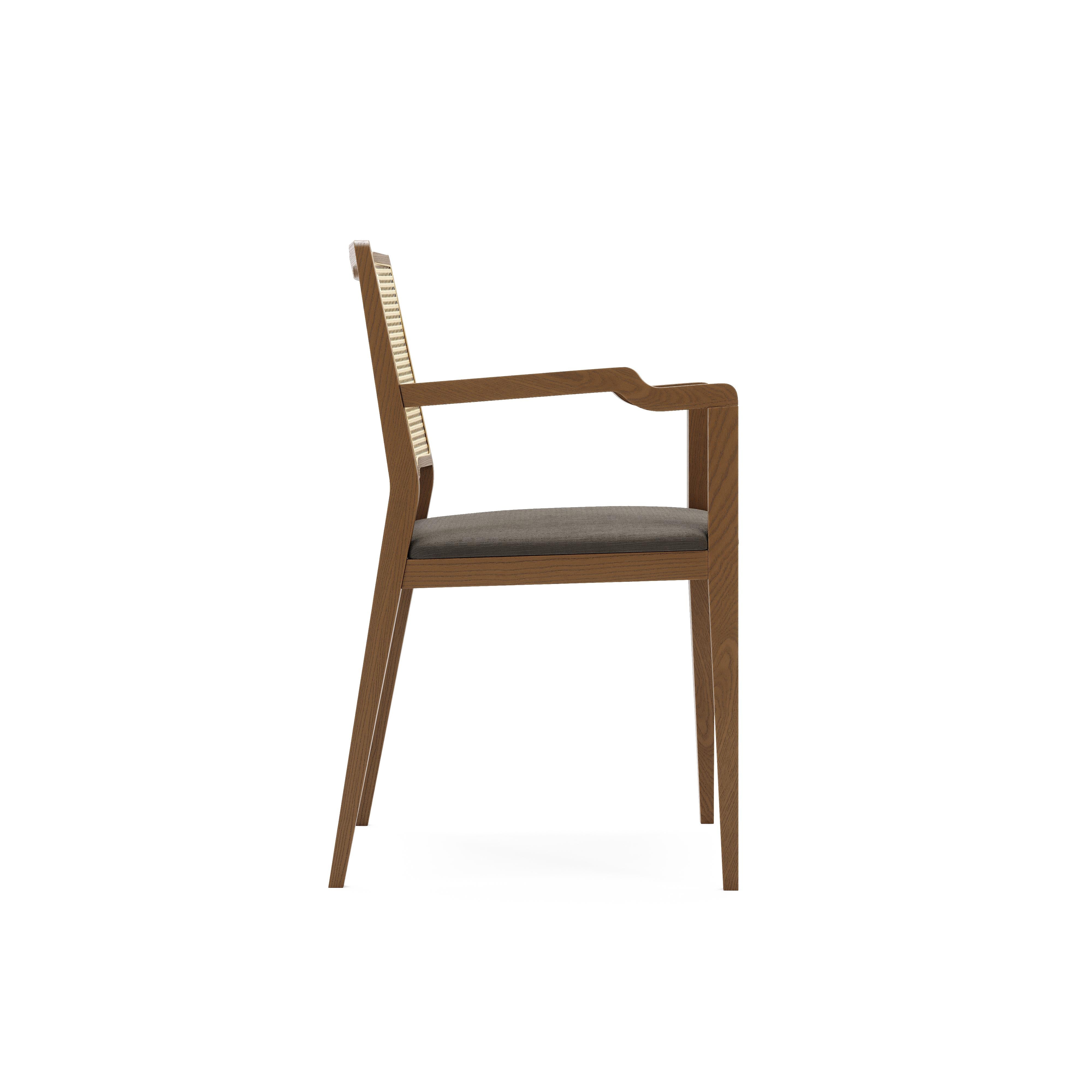 Moderno Poltrona da pranzo personalizzabile con schienale in rattan in finitura noce in vendita