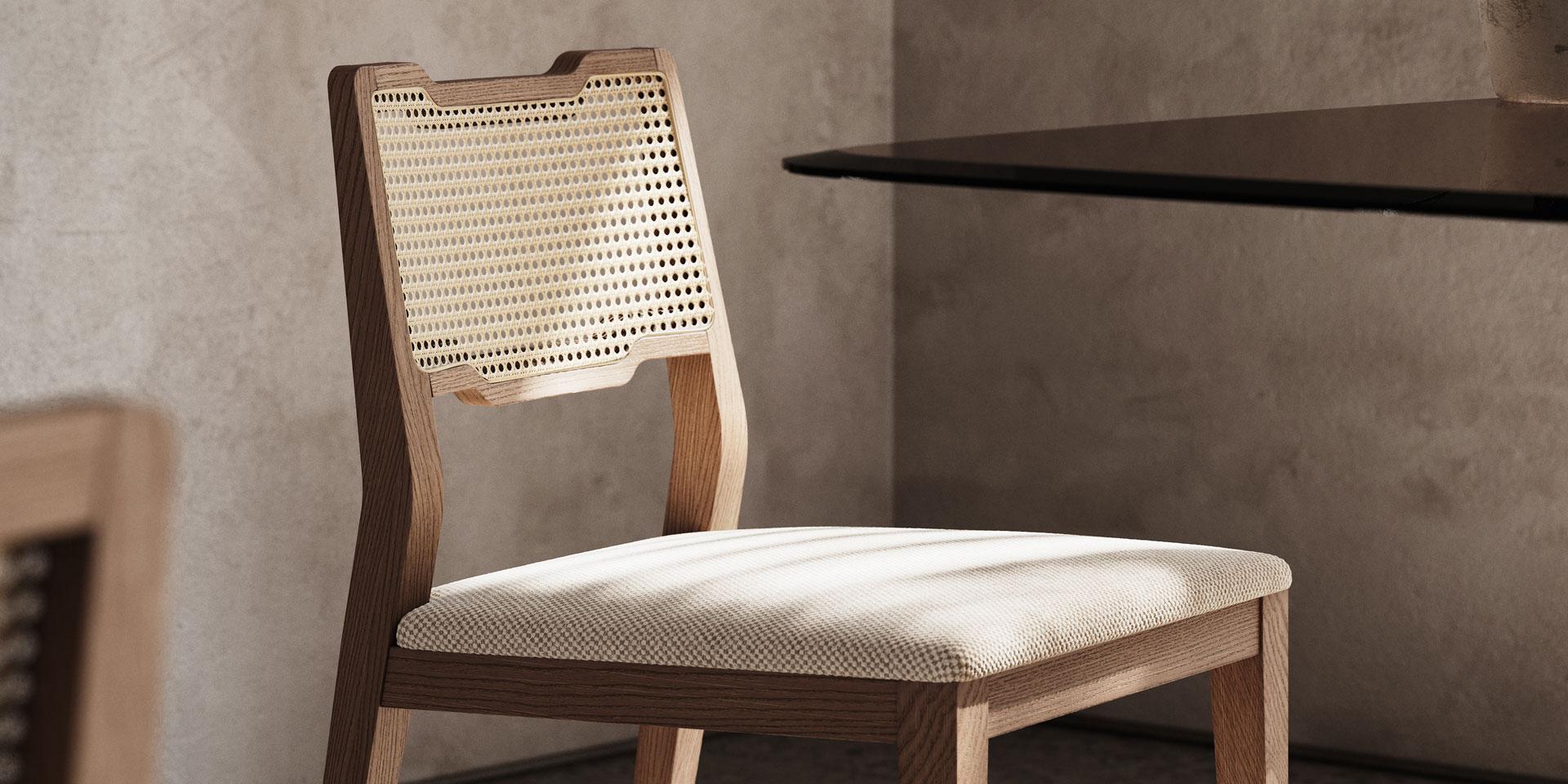Velluto Poltrona da pranzo personalizzabile con schienale in rattan in finitura noce in vendita