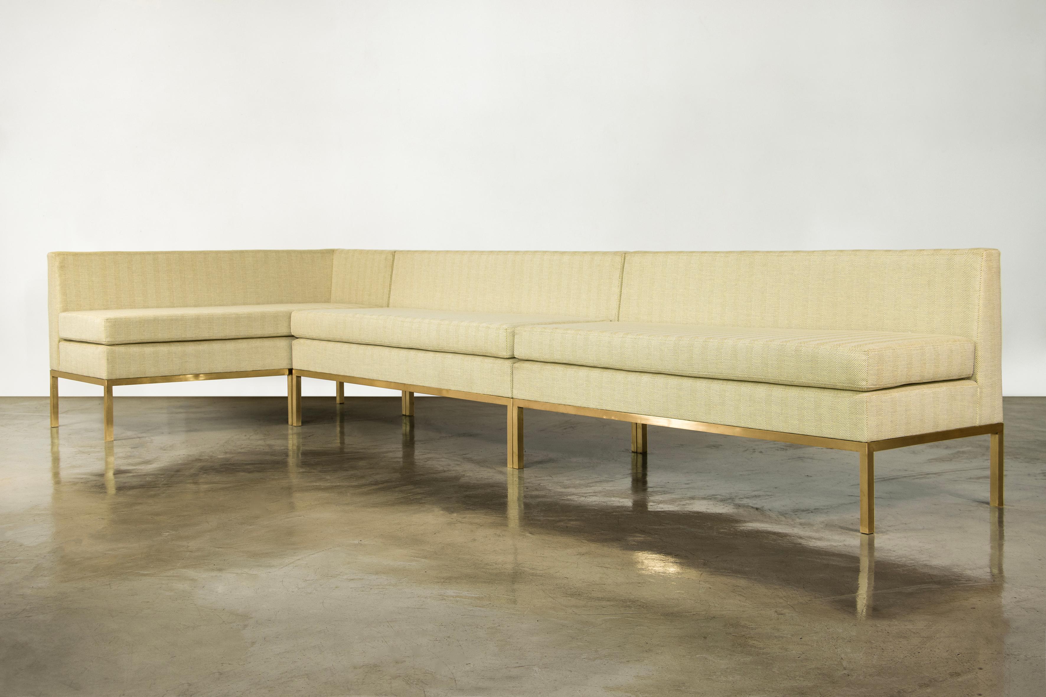 Ciro Customizable Upholstered Dining Banquette or Settee in Bronze and COM from Costantini Design 

Measurements are 11' x 4' 5