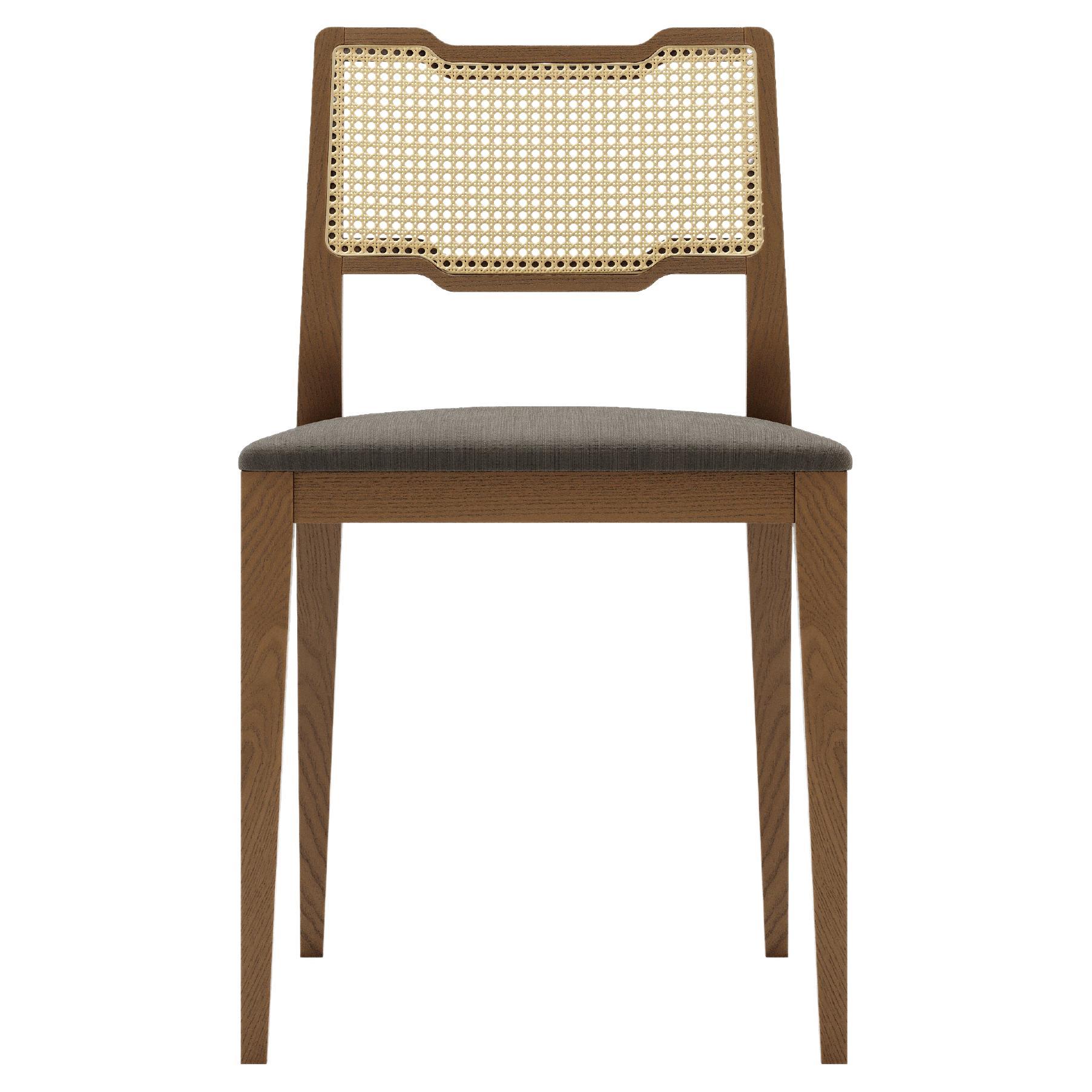 Customizable Dining Chair With Rattan Back Detailing & Walnut Finish