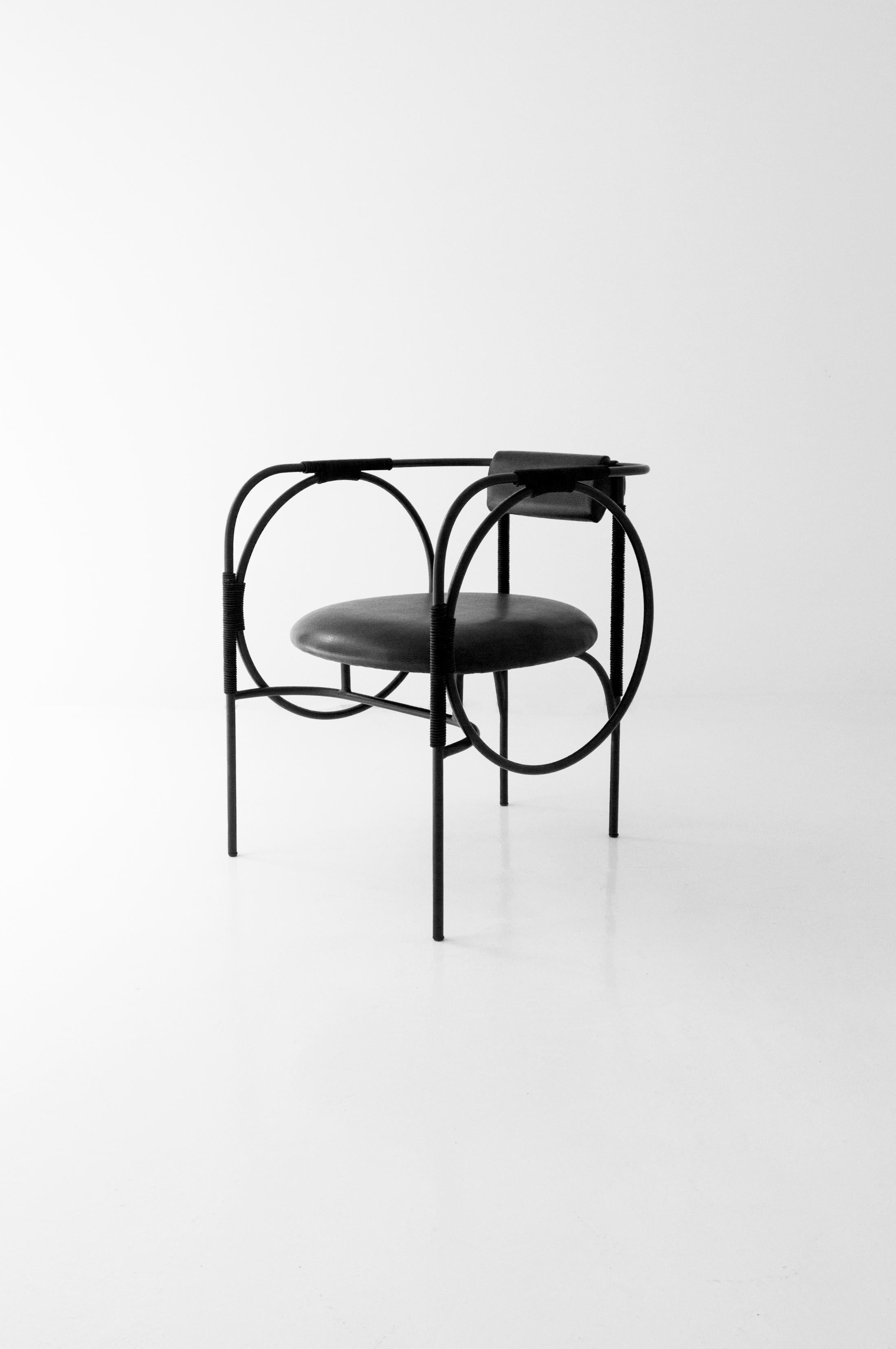Mexican Customizable Dining Room Chair TROTTER, recycled leather and steel —Black For Sale