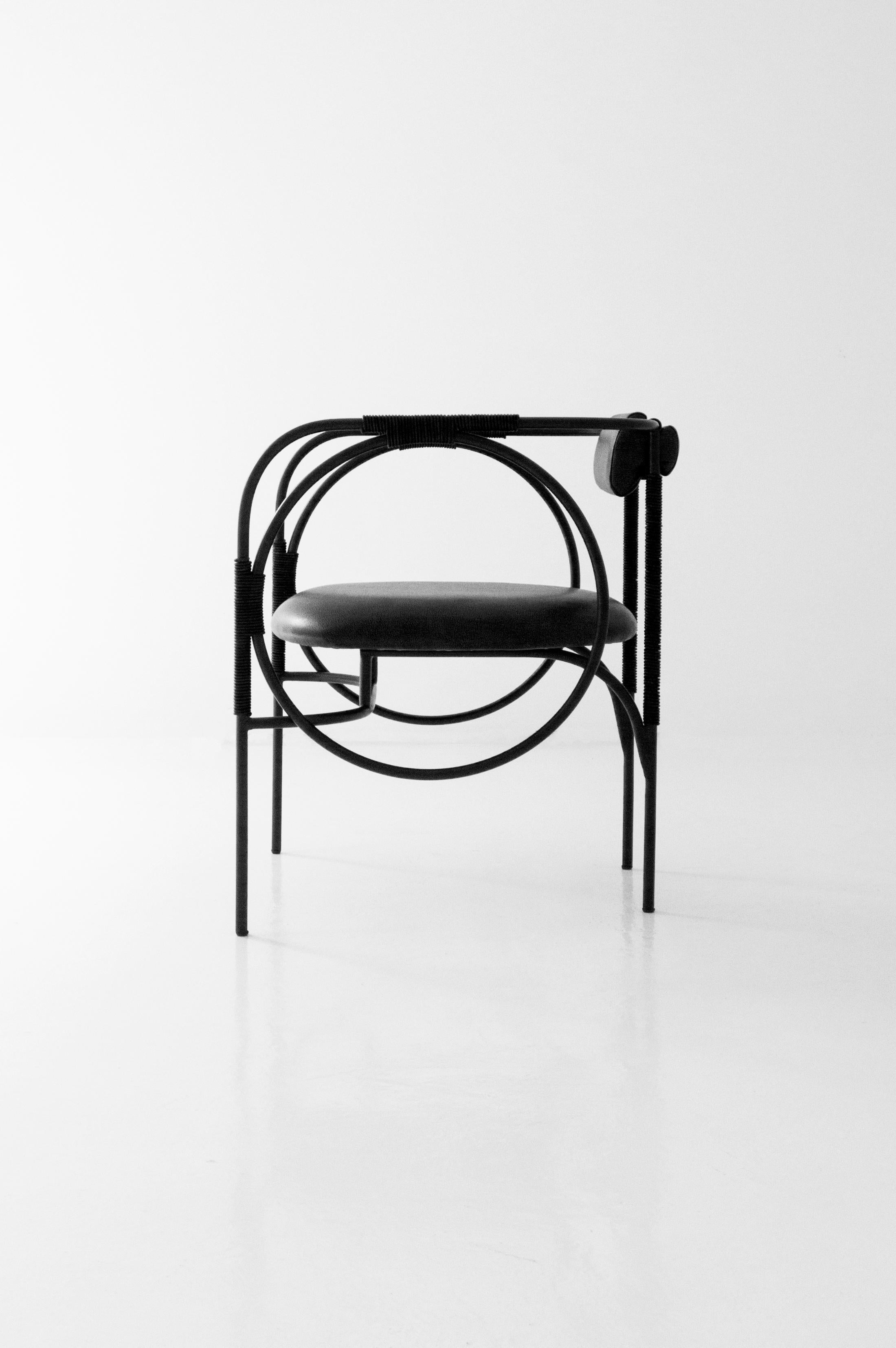 Powder-Coated Customizable Dining Room Chair TROTTER, recycled leather and steel —Black For Sale