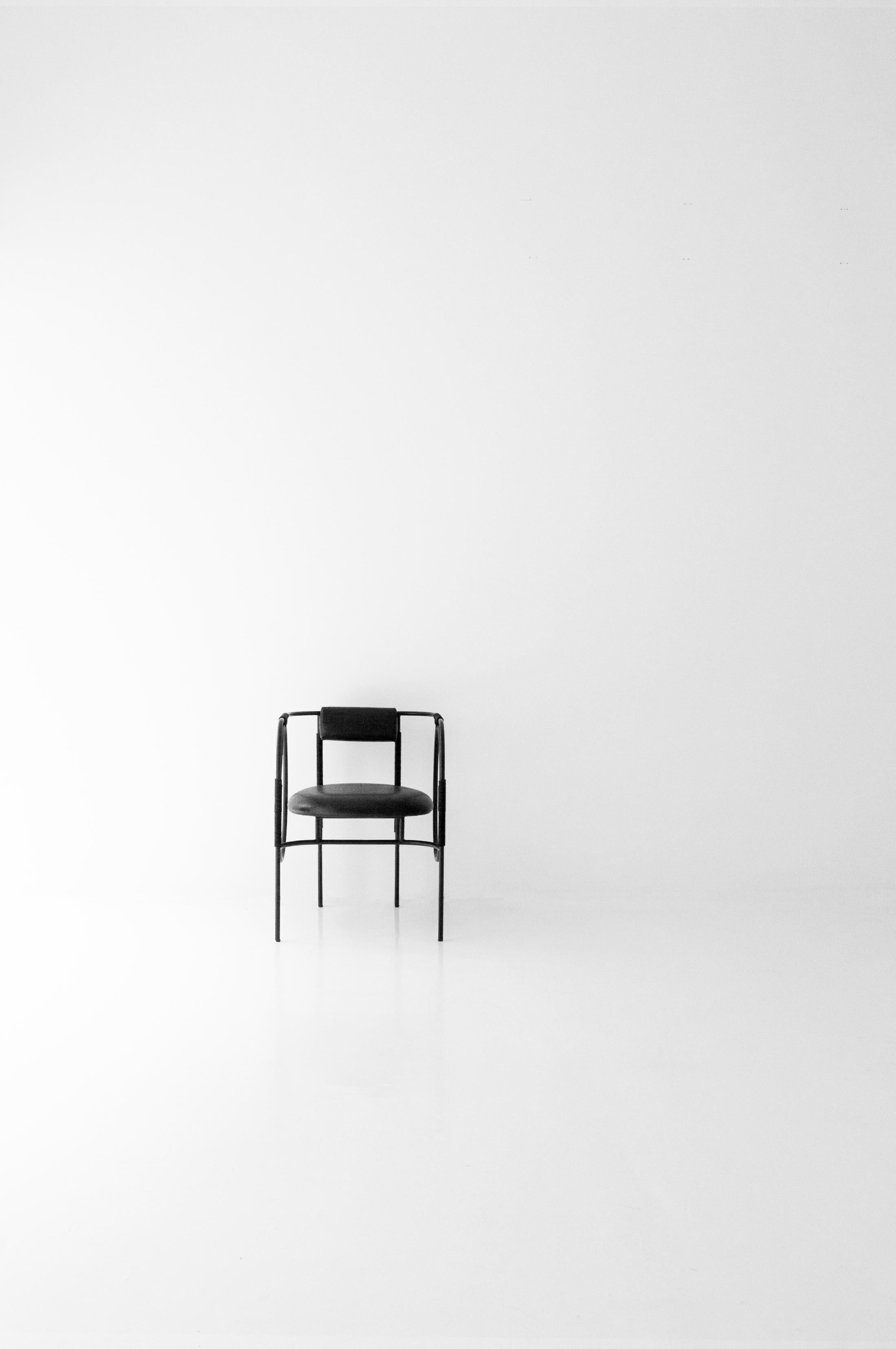 Steel Customizable Dining Room Chair TROTTER, recycled leather and steel —Black For Sale