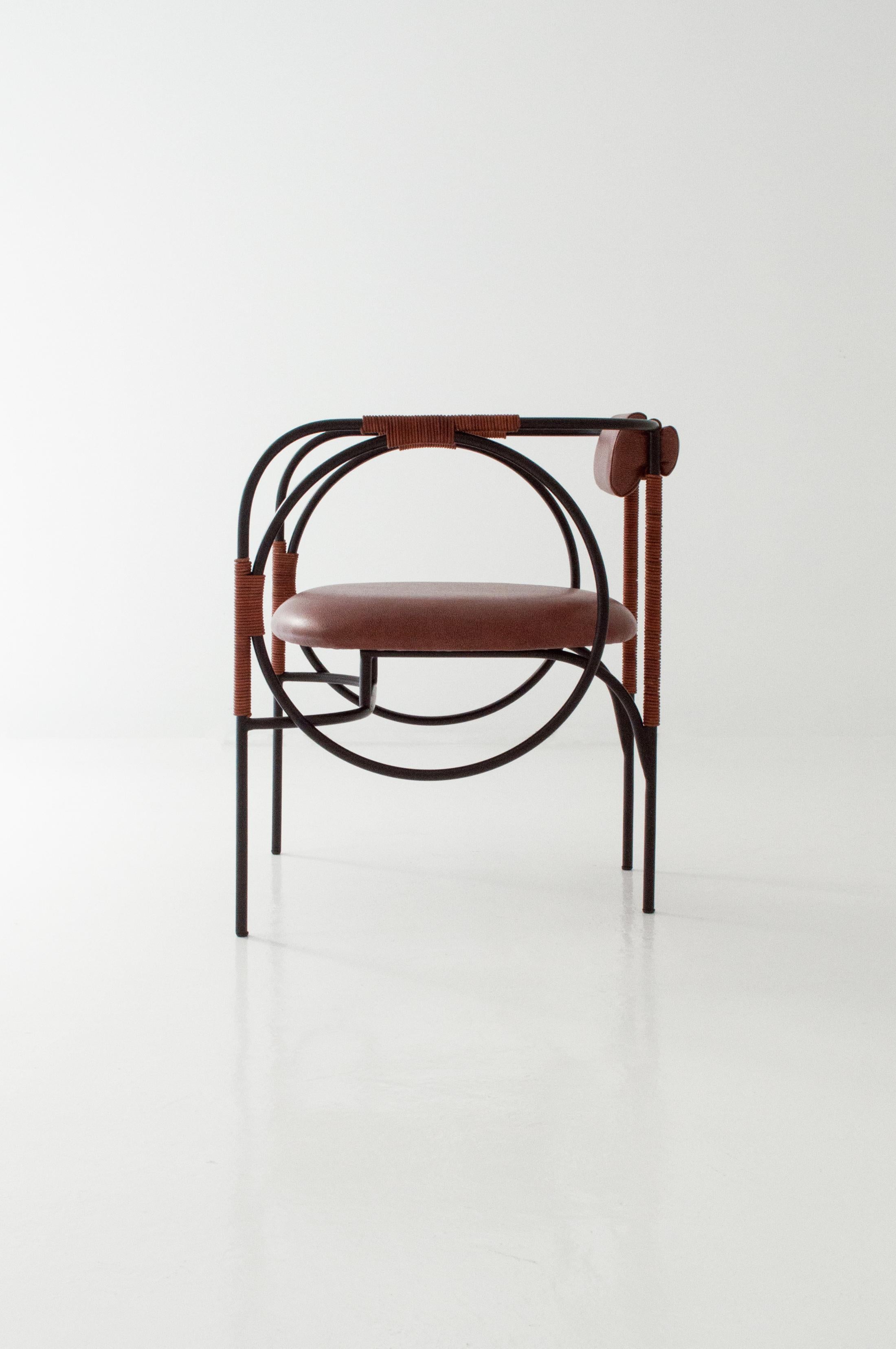 Mexican Customizable Dining Room Chair TROTTER, recycled leather and steel —Brown For Sale