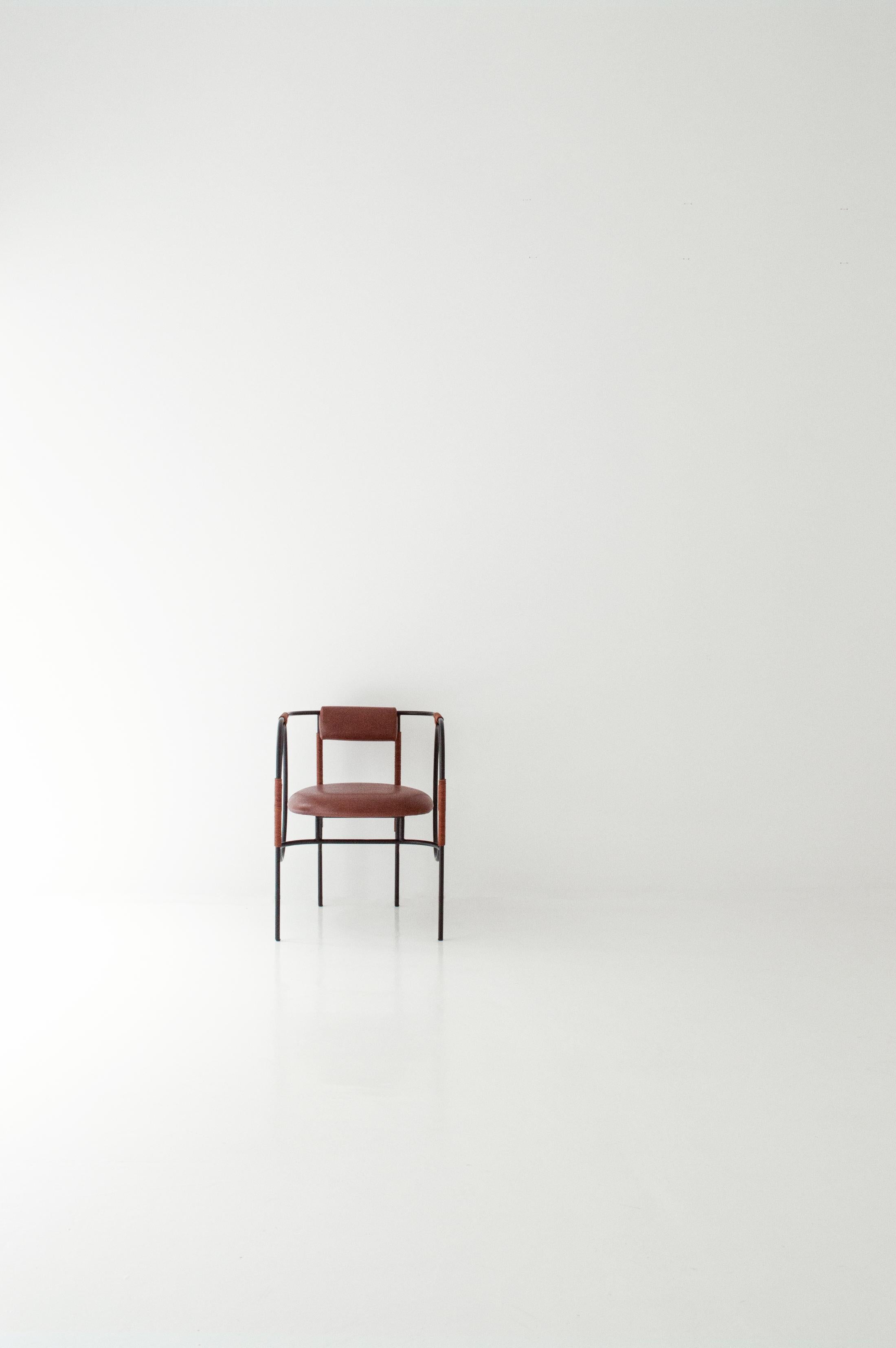 Contemporary Customizable Dining Room Chair TROTTER, recycled leather and steel —Brown For Sale
