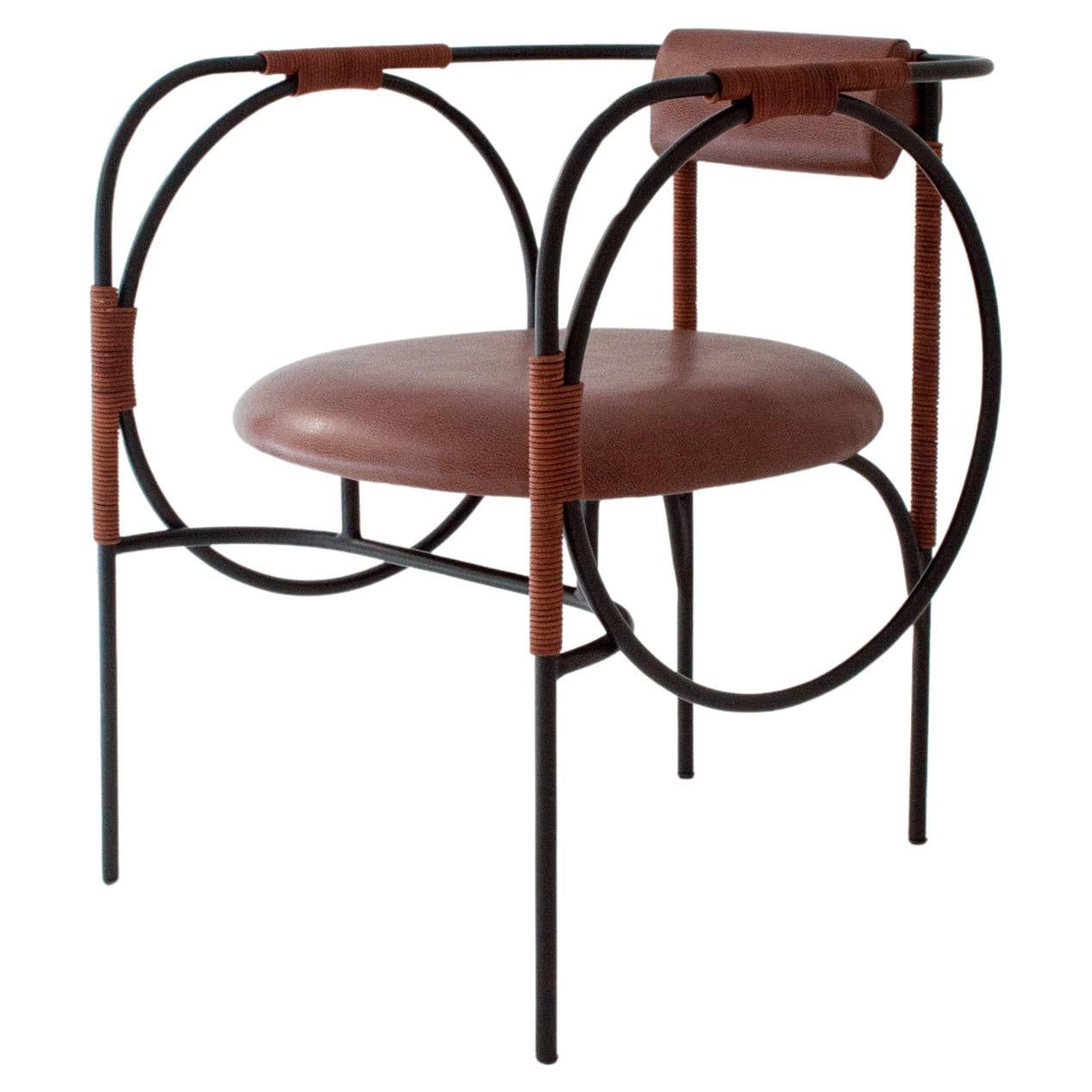 Customizable Dining Room Chair TROTTER, recycled leather and steel —Brown For Sale