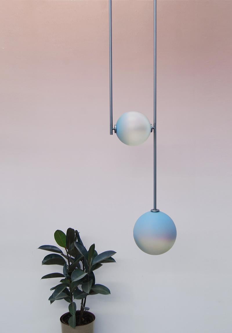 American Equalizer 2-Piece Glass Pendant with Chameleon Globe   For Sale