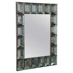 Faceted Murano Glass Mirror in Sea Green, In Stock.