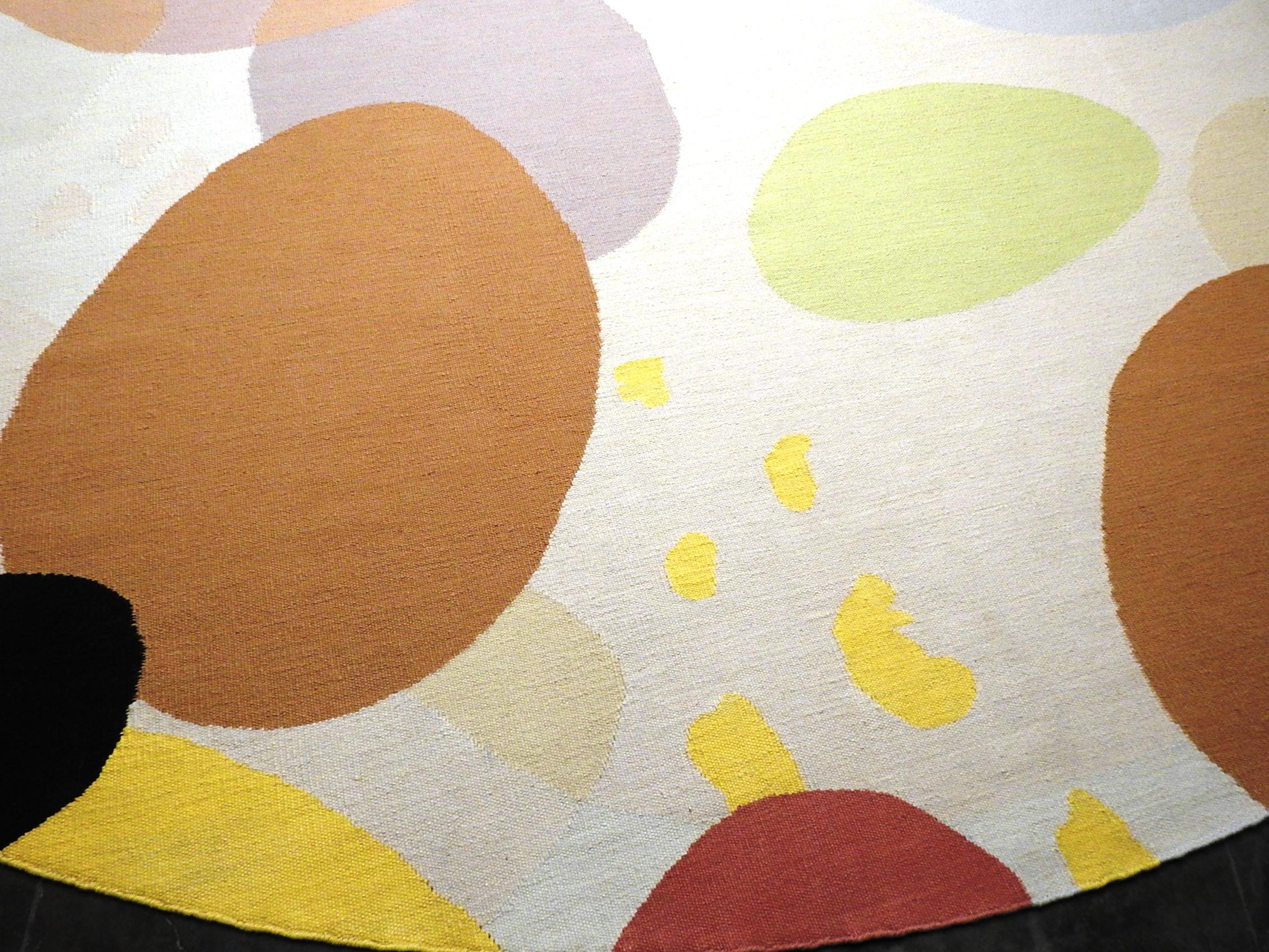 Tissé à la main Kilim tissé à plat personnalisable à partir d'aquarelle en pure laine, crème, corail, vert en vente