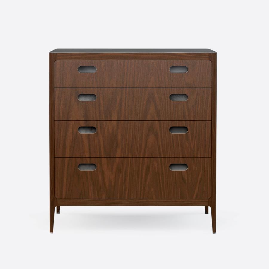 Mid-Century Modern Customizable Four-Drawer Walnut Dresser with Brass Top from Munson Furniture For Sale