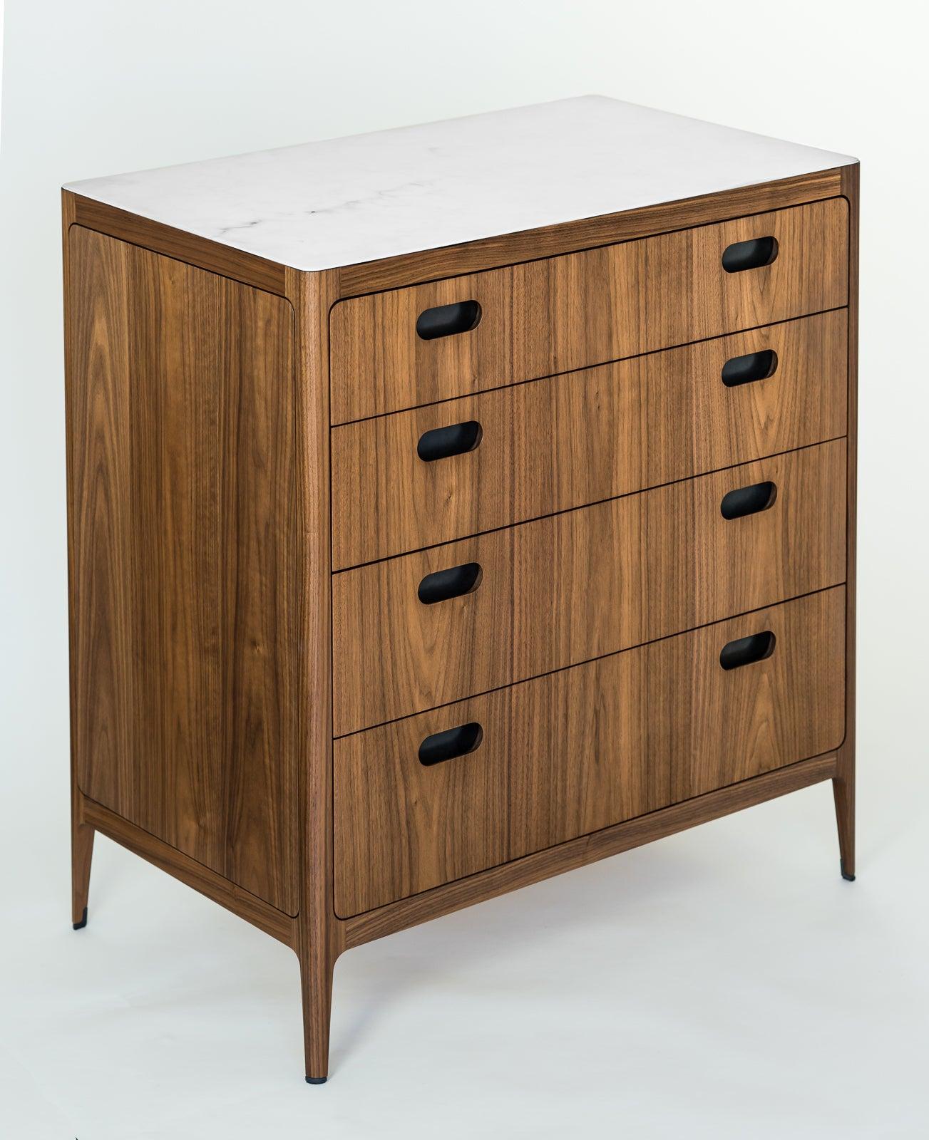 Customizable Four-Drawer Walnut Dresser with Brass Top from Munson Furniture In New Condition For Sale In Oakland, CA