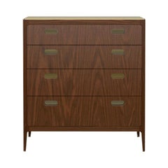Customizable Four-Drawer Walnut Dresser with Brass Top from Munson Furniture
