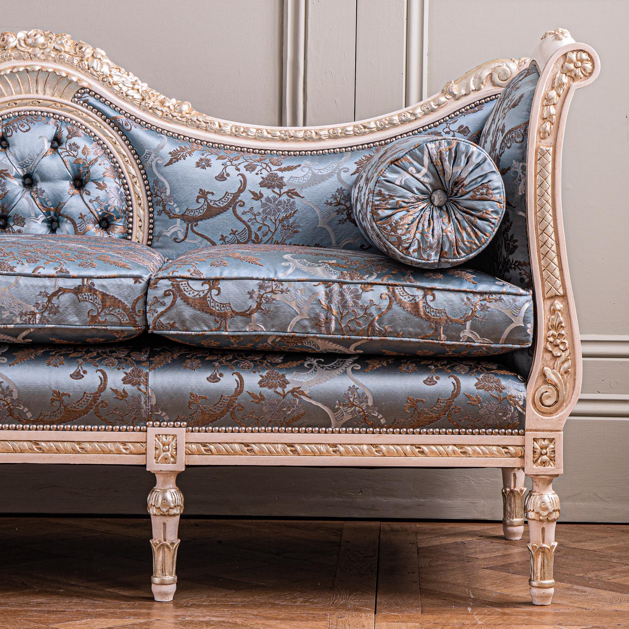 Hand-Carved Customizable French Louis XVI Style Sofa/Settee Made By La Maison London For Sale