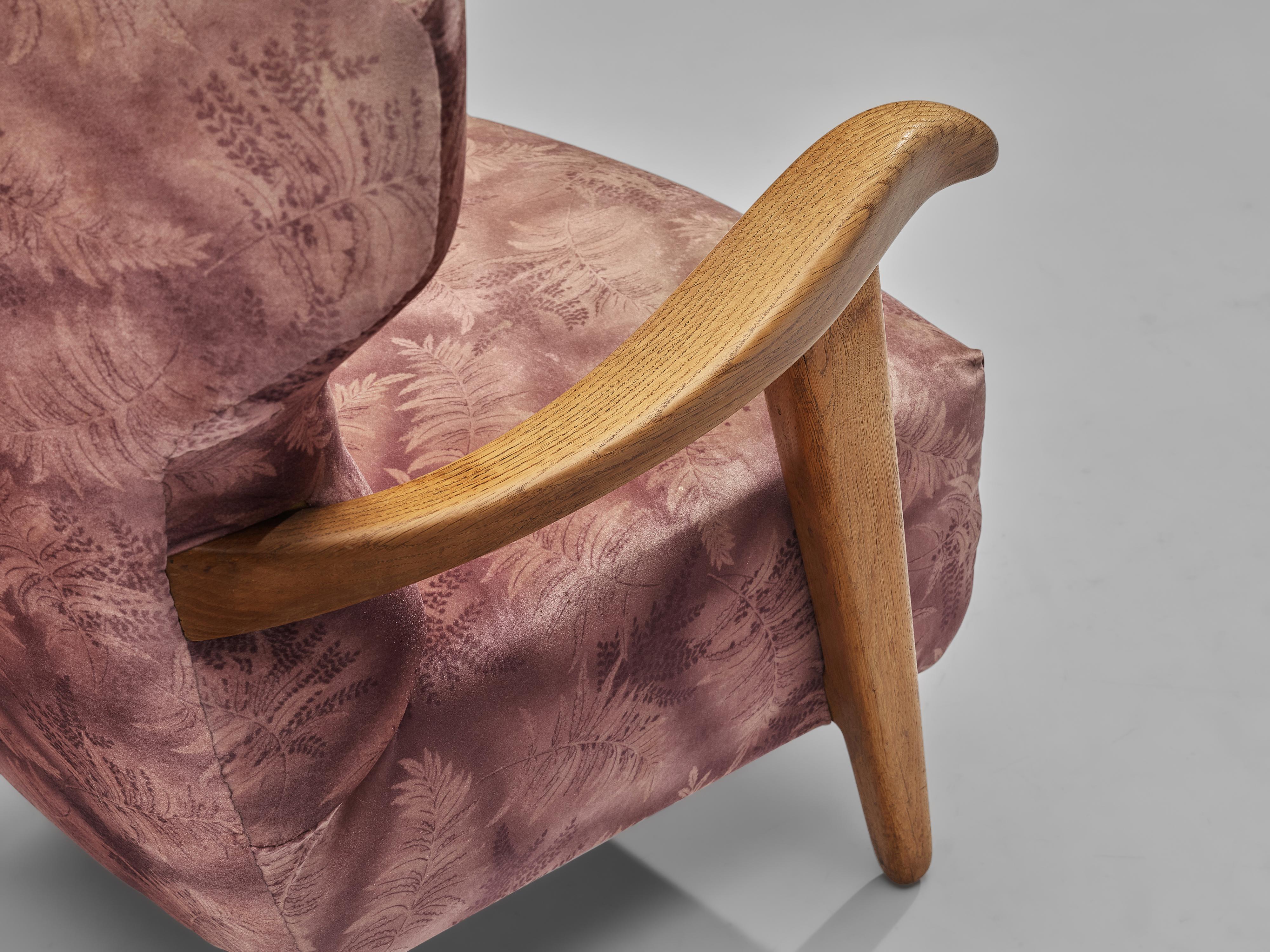 Mid-20th Century Customizable French Lounge Chairs in Oak and Fabric Upholstery