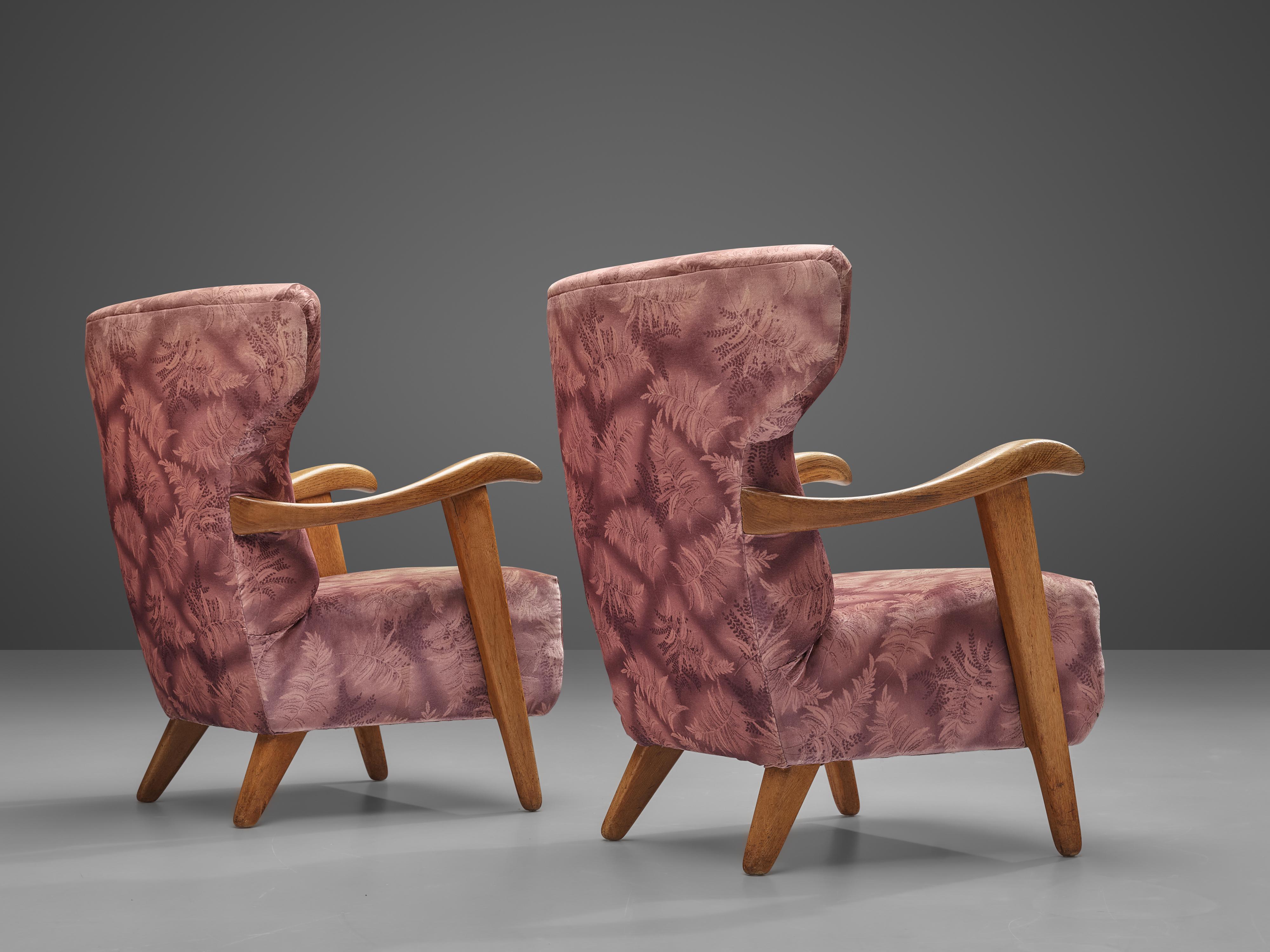 Customizable French Lounge Chairs in Oak and Fabric Upholstery 1