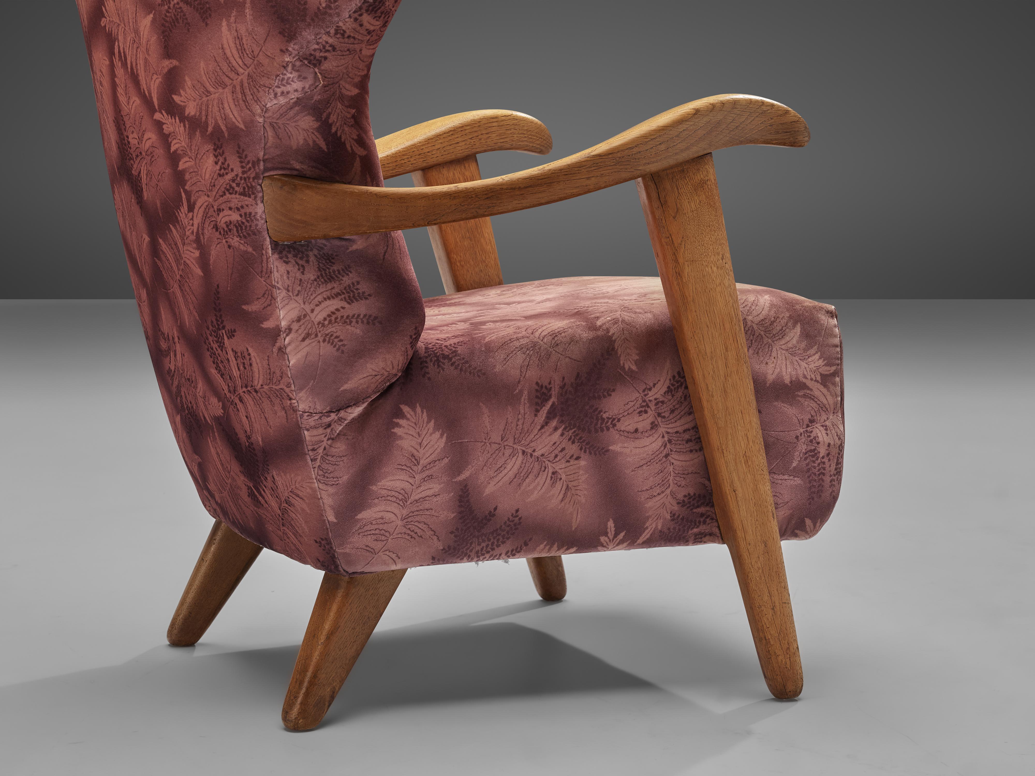 Customizable French Lounge Chairs in Oak and Fabric Upholstery 2