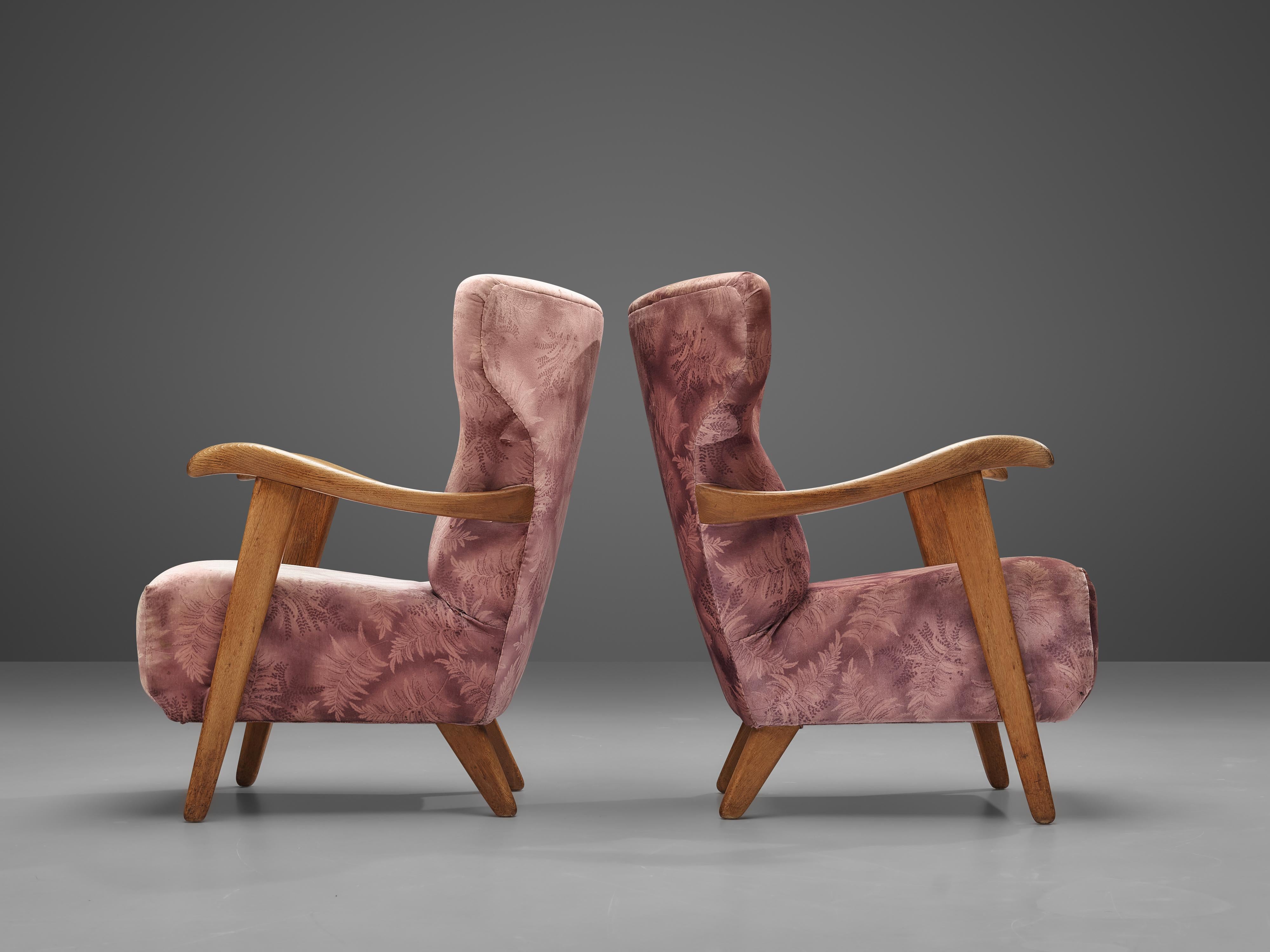 Customizable French Lounge Chairs in Oak and Fabric Upholstery 3