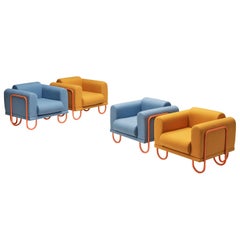 Customizable French Lounge Chairs with Tubular Frames
