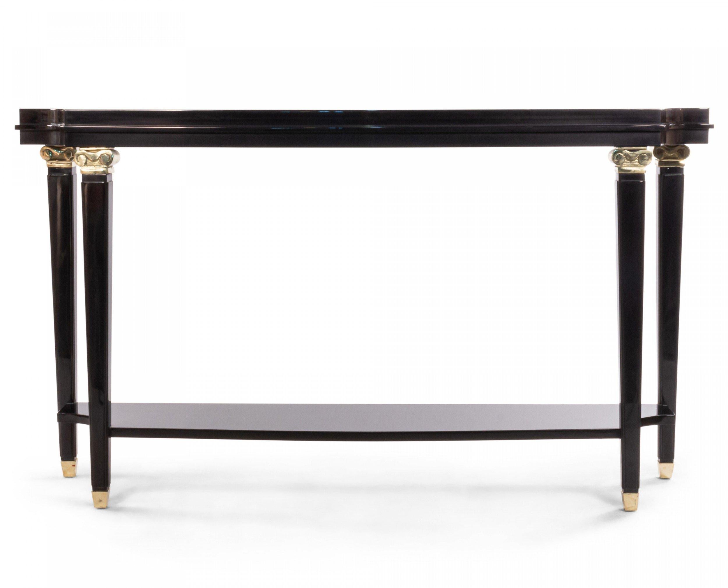 Bronze Table console personnalisable en laque noire de style français du milieu du siècle dernier en vente