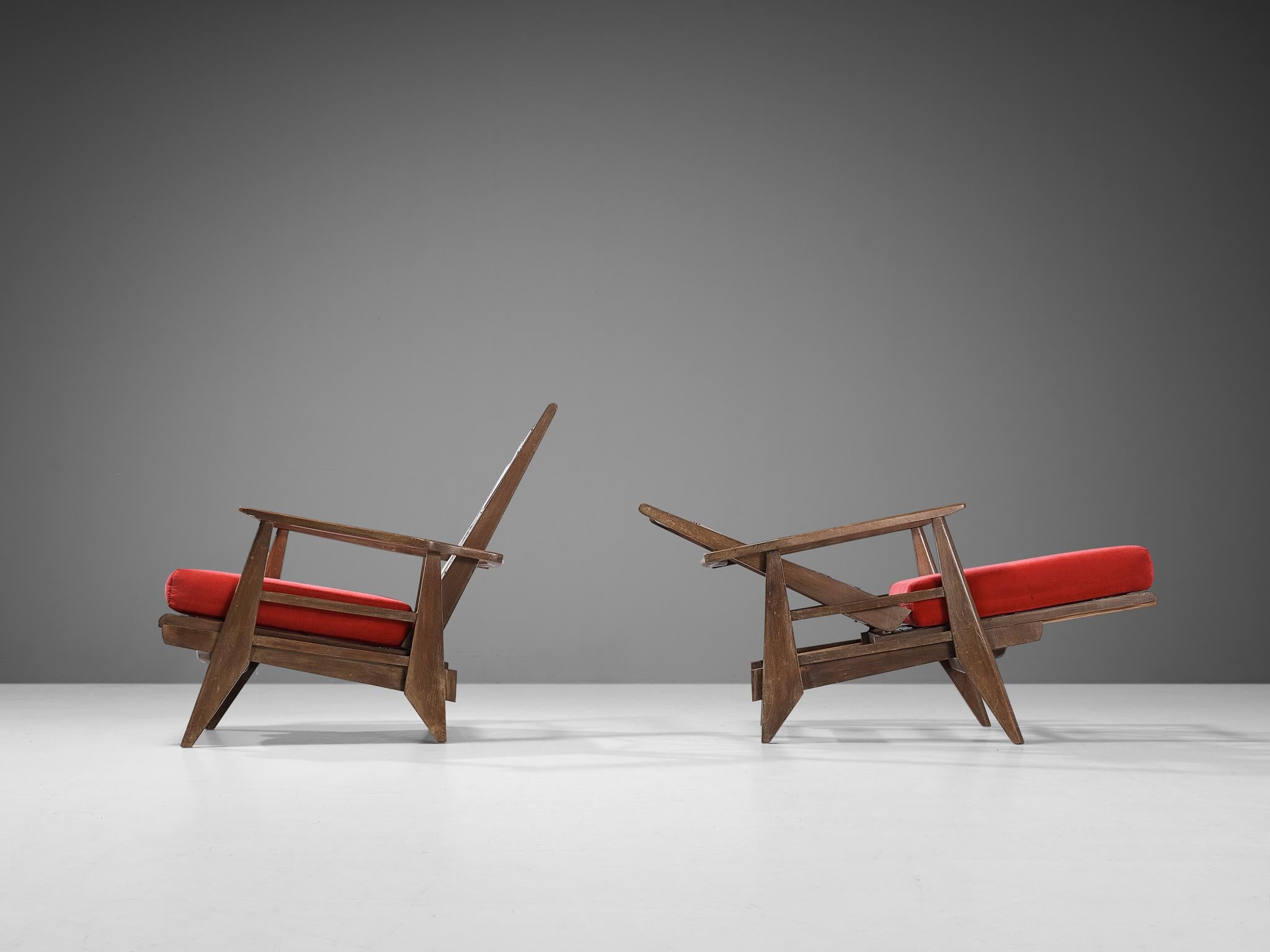 French Pair of Lounge Chairs with Constructivist Wooden Frame 5