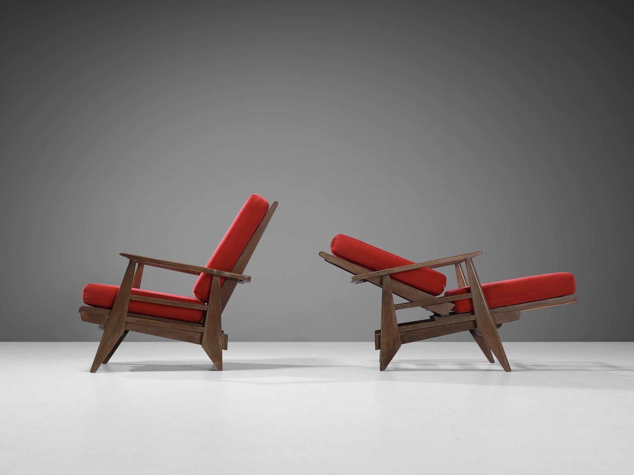 French Pair of Lounge Chairs with Constructivist Wooden Frame In Good Condition In Waalwijk, NL