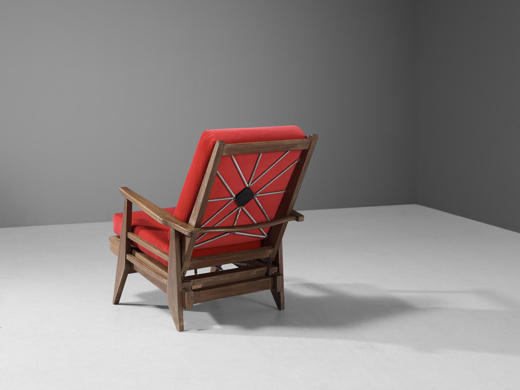 Mid-20th Century French Pair of Lounge Chairs with Constructivist Wooden Frame