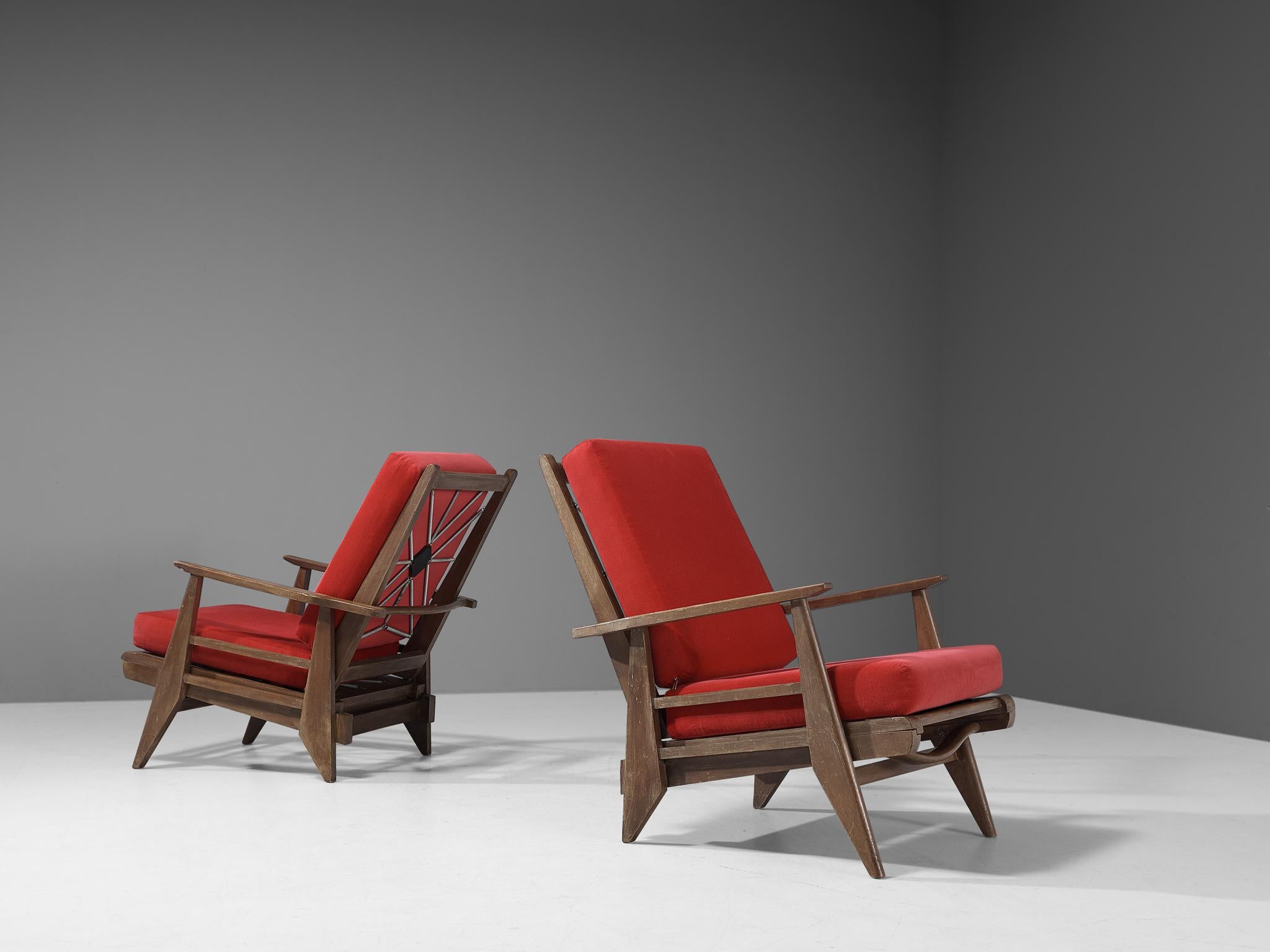 French Pair of Lounge Chairs with Constructivist Wooden Frame 1