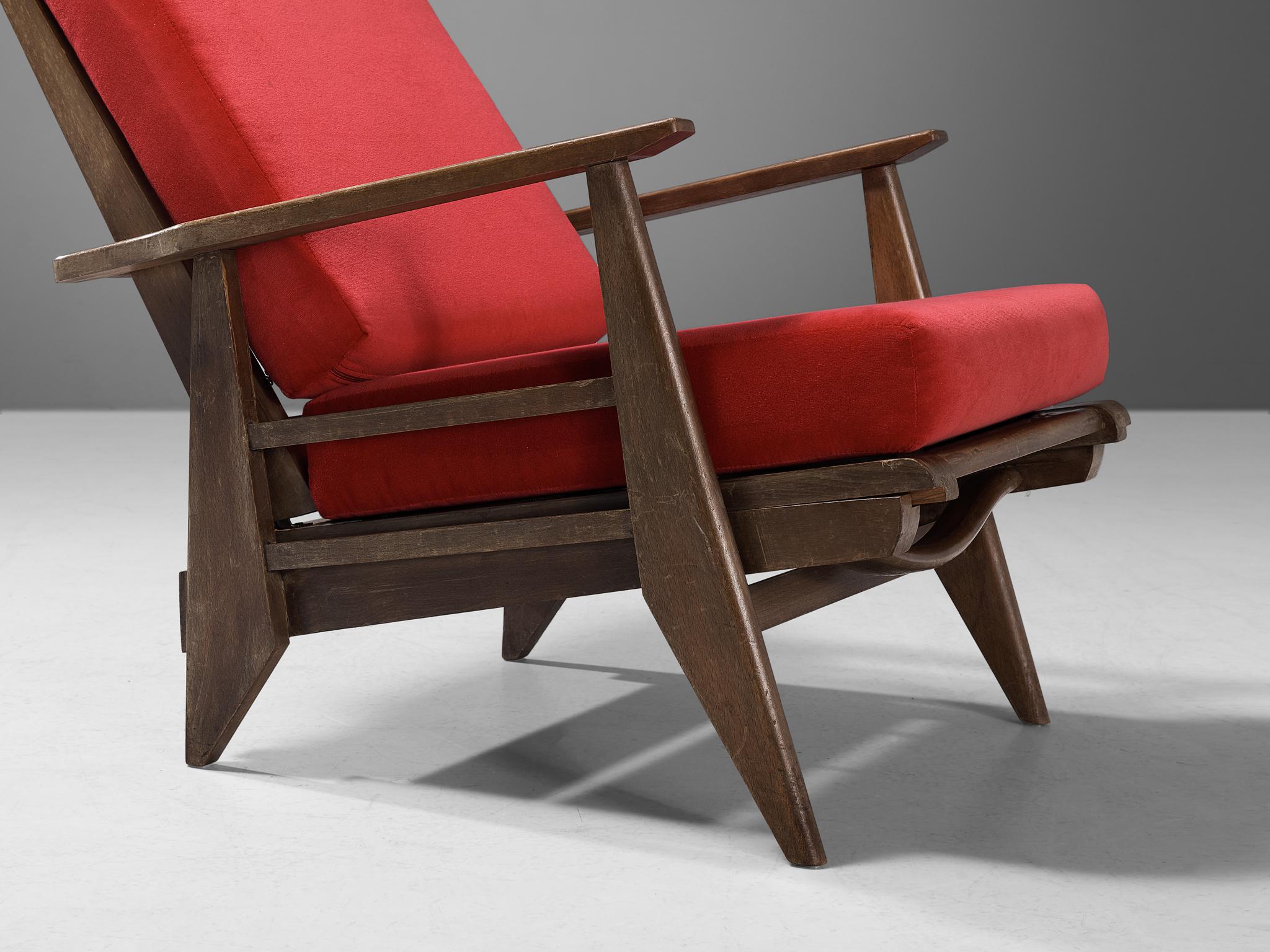 French Pair of Lounge Chairs with Constructivist Wooden Frame 2