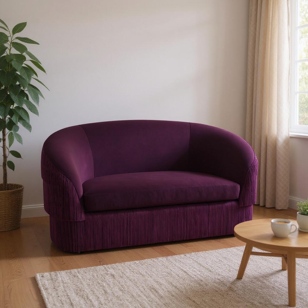 Anpassbare Fransen Loveseat von Munna in Mulberry Velvet (Moderne) im Angebot